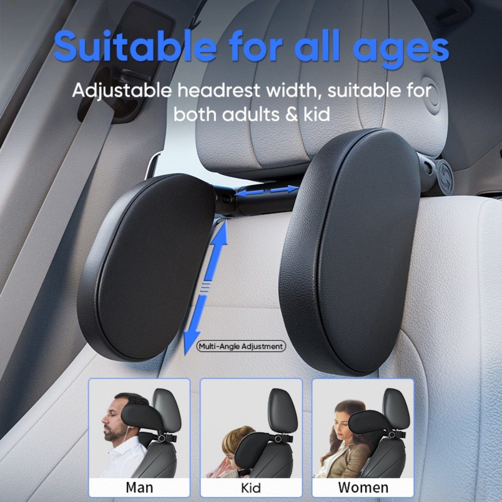 Toomoke Autokopfstütze 360°Verstellbares Auto-Kopfstützenkissen, (Memory Foarm Nackenkissen, Auto-Reise-Schlaf-Kopfstützkissen für Kinder und Erwachsene), nur geeignet für Autositz mit 2 Stangen