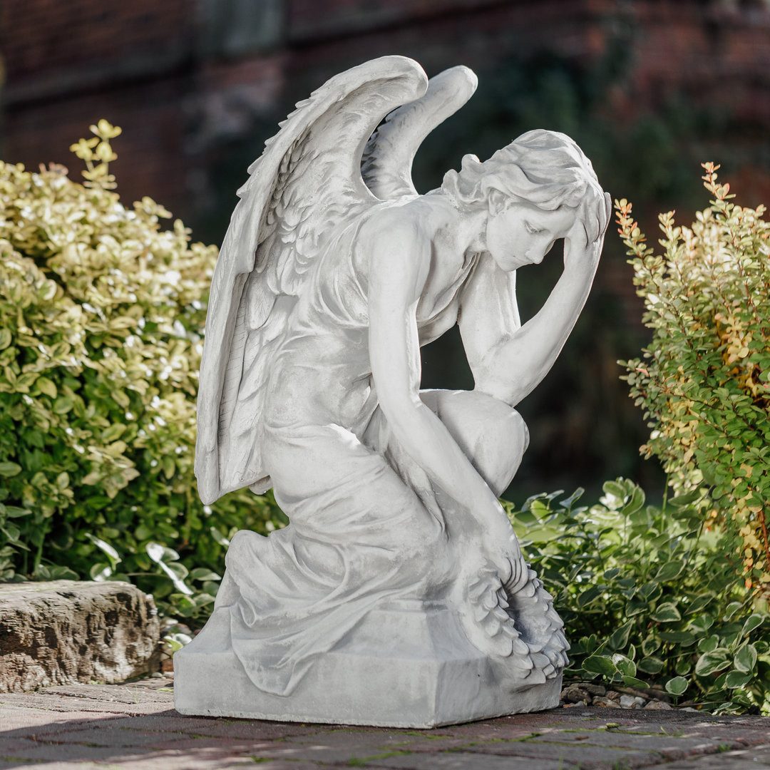 gartendekoparadies.de Gartenfigur Engel Statue auf Sockel, Steinfigur, H. 82 cm, 95 kg, Frostsicher