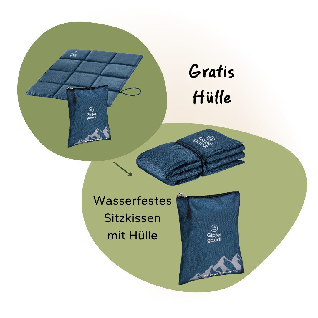 Gipfelgaudi Thermositzkissen Outdoor Sitzkissen faltbar inkl. Tasche, Ultraleicht & Wasserfest, isolierend, rutschfest und bequem