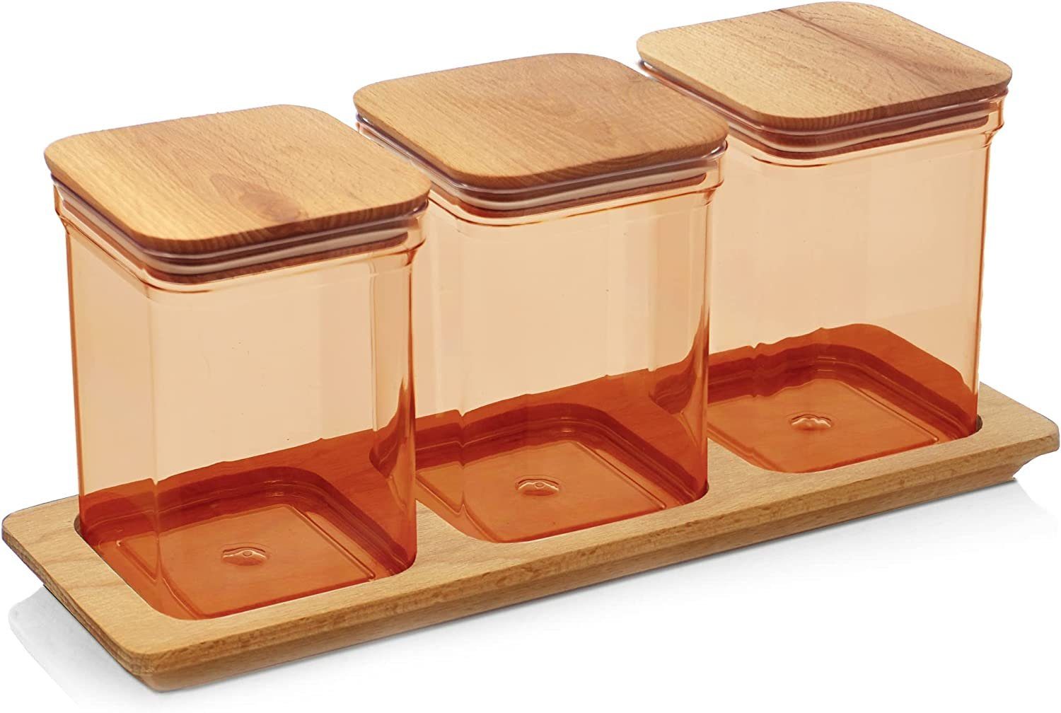 Lashuma Frischhaltedose, Kunststoff, (Set, 3-tlg), Vorratsbehälter für Lebensmittel 1 Liter Bernstein