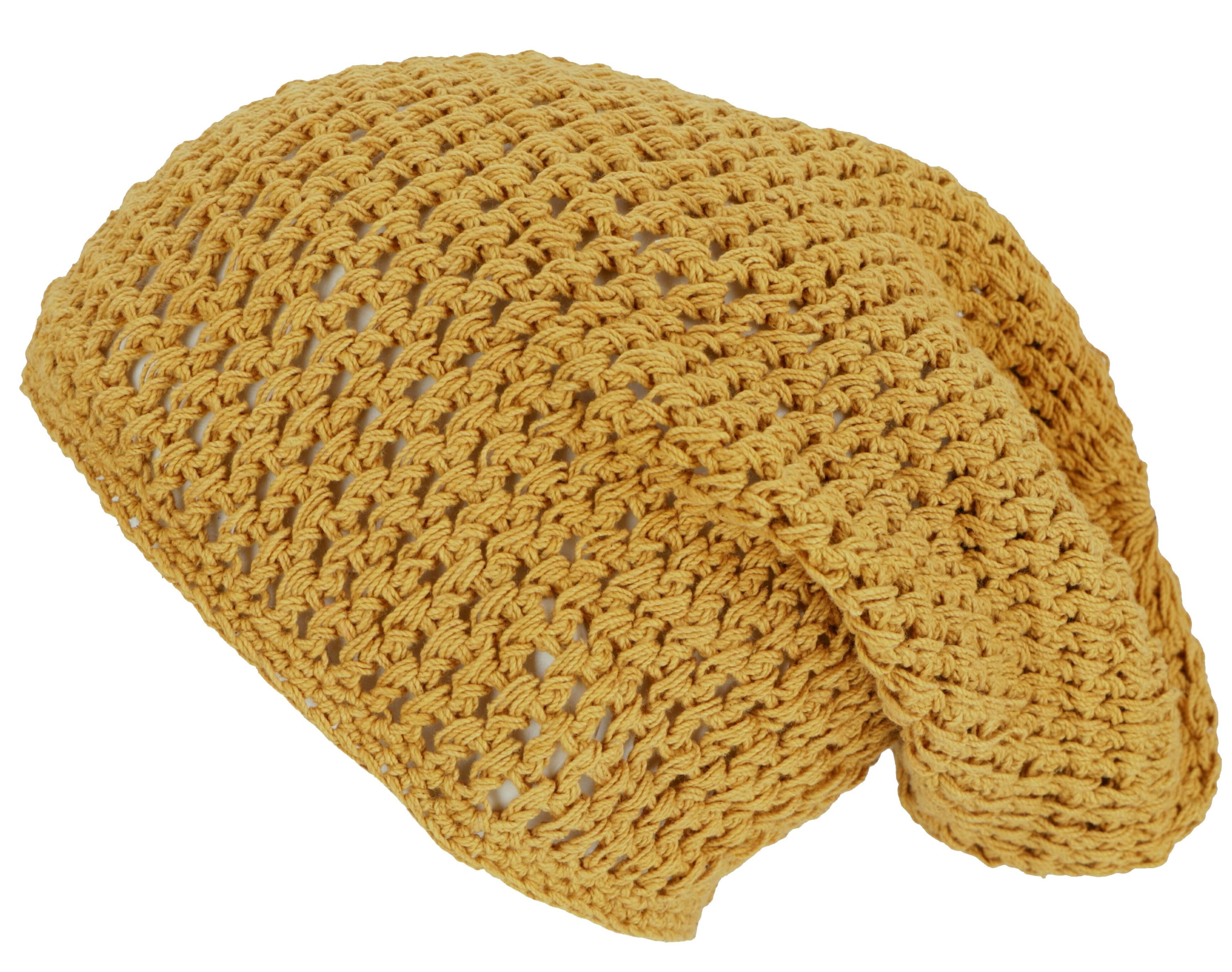 Guru-Shop Strickmütze Beanie, Baumwoll-Häkelmütze - senfgelb