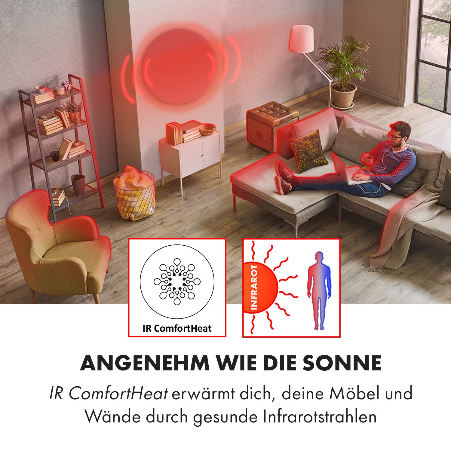 Klarstein Heizkörper Marvel Mirror, elektrische Infrarot Wandheizung Spiegel Thermostat Heizung elektrisch