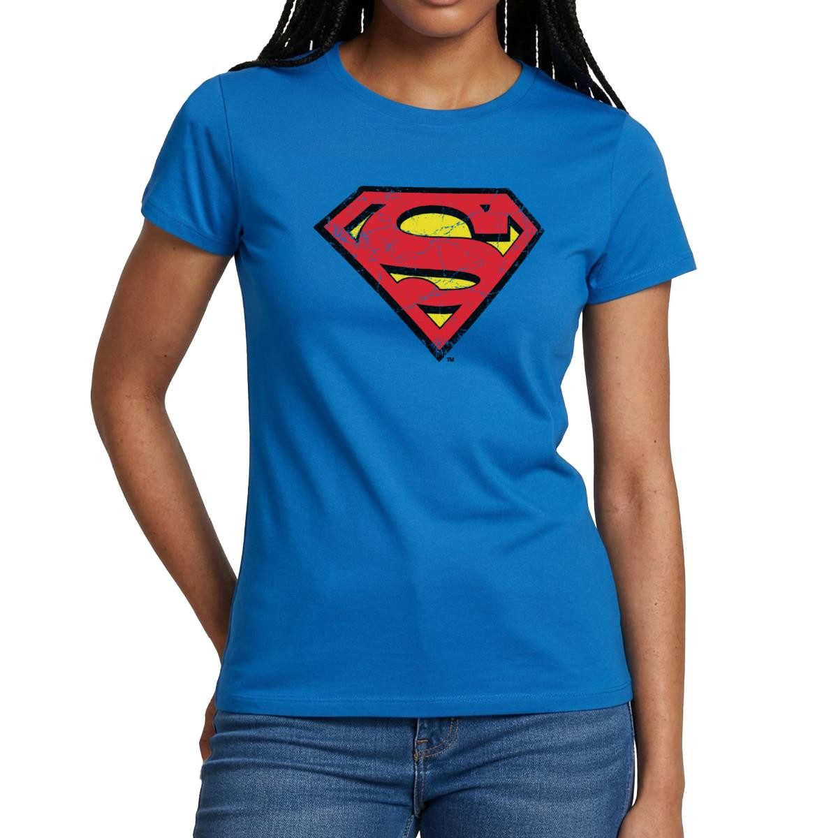 Spreadshirt T-Shirt DC Comics Superman Logo Used Look Karneval Frauen T-Shirt (1-tlg) Slim Fit, fällt klein aus
