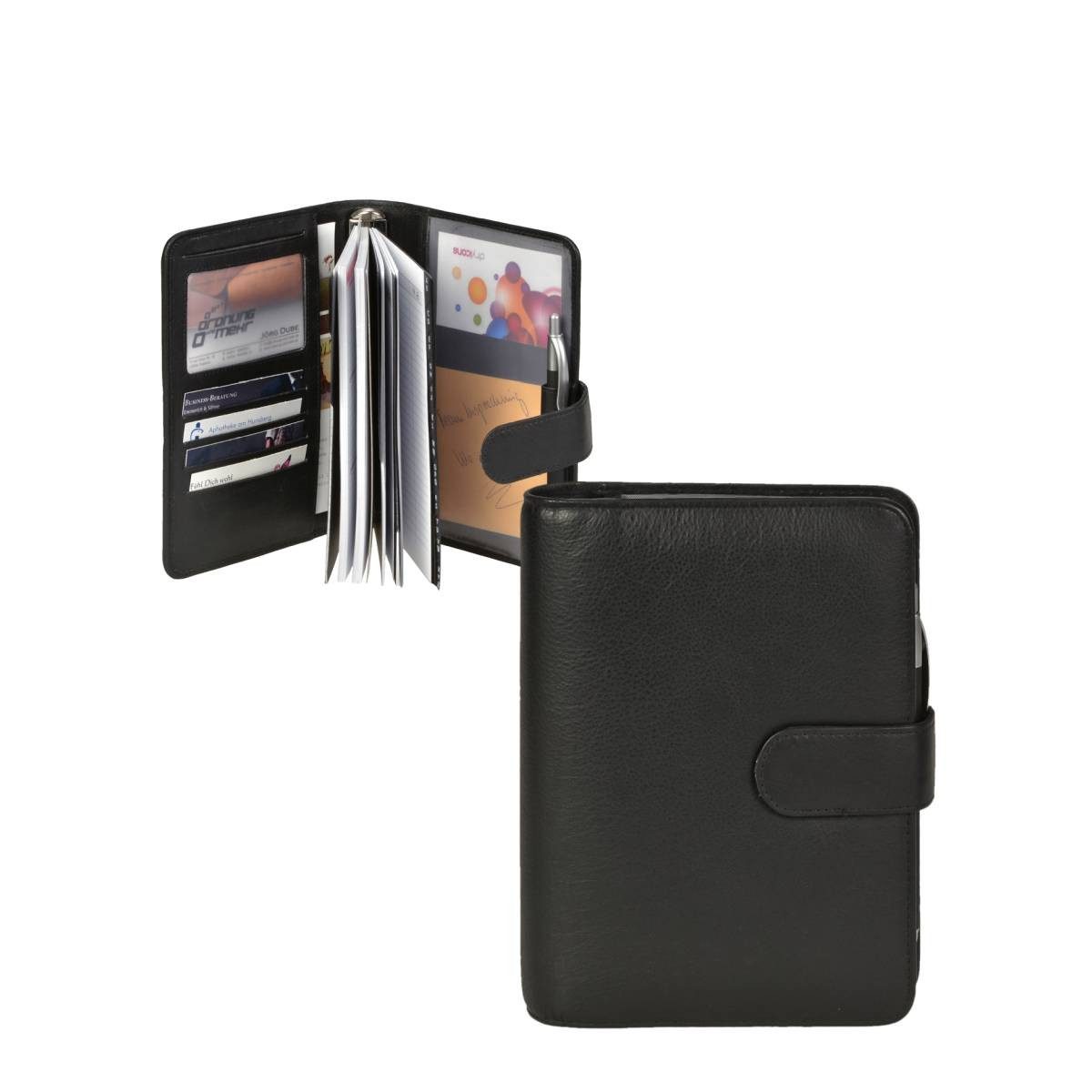 BIND Terminplaner "Business" A6 (14x19cm) Terminkalender Leder schwarz, mit Kalender 2026