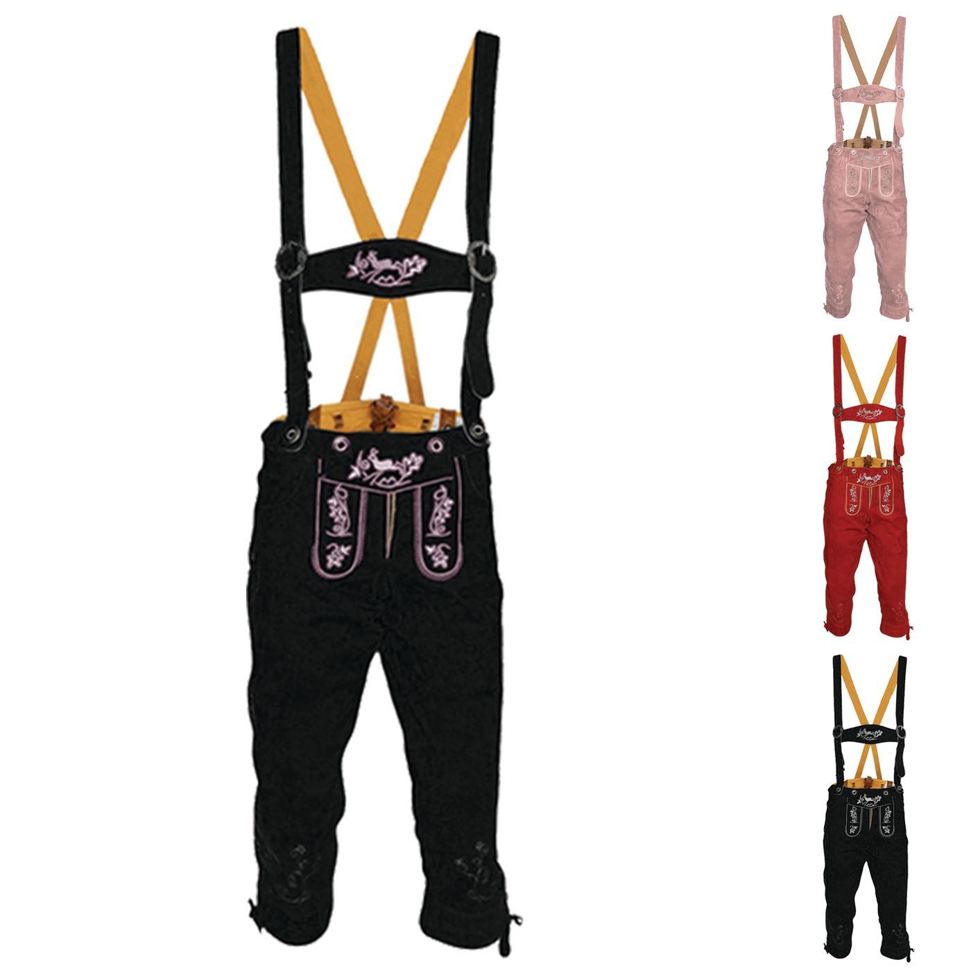 German Wear Trachtenlederhose GW1400 Damen Lederhose Trachtenhose Ziegenleder Kniebundhose mit Hosenträgern