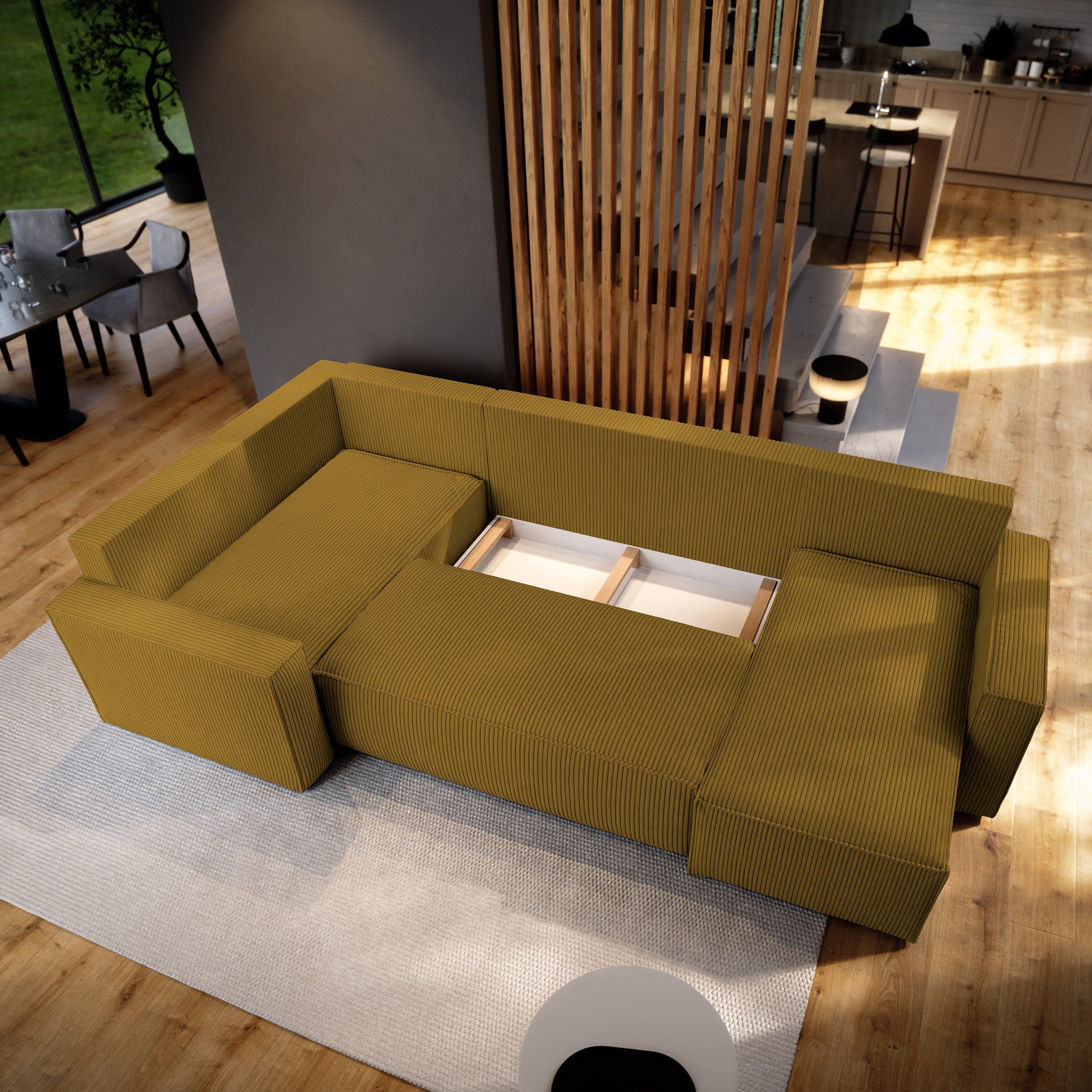 Masseno Ecksofa NORENA mit Schlaffunktion U-Form, Sofa mit Bettkasten
