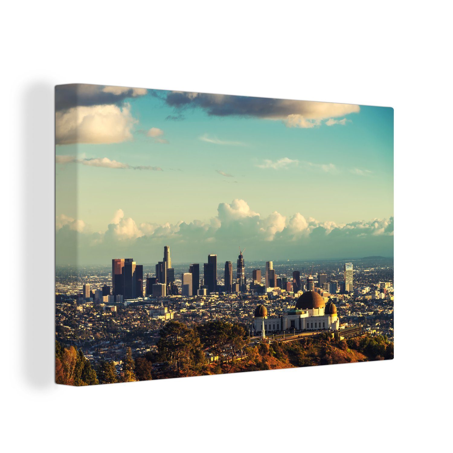 OneMillionCanvasses® Leinwandbild Das Griffith-Observatorium und die Stadt Los Angeles in den, (1 St), Wandbild Leinwandbilder, Aufhängefertig, Wanddeko, 30x20 cm