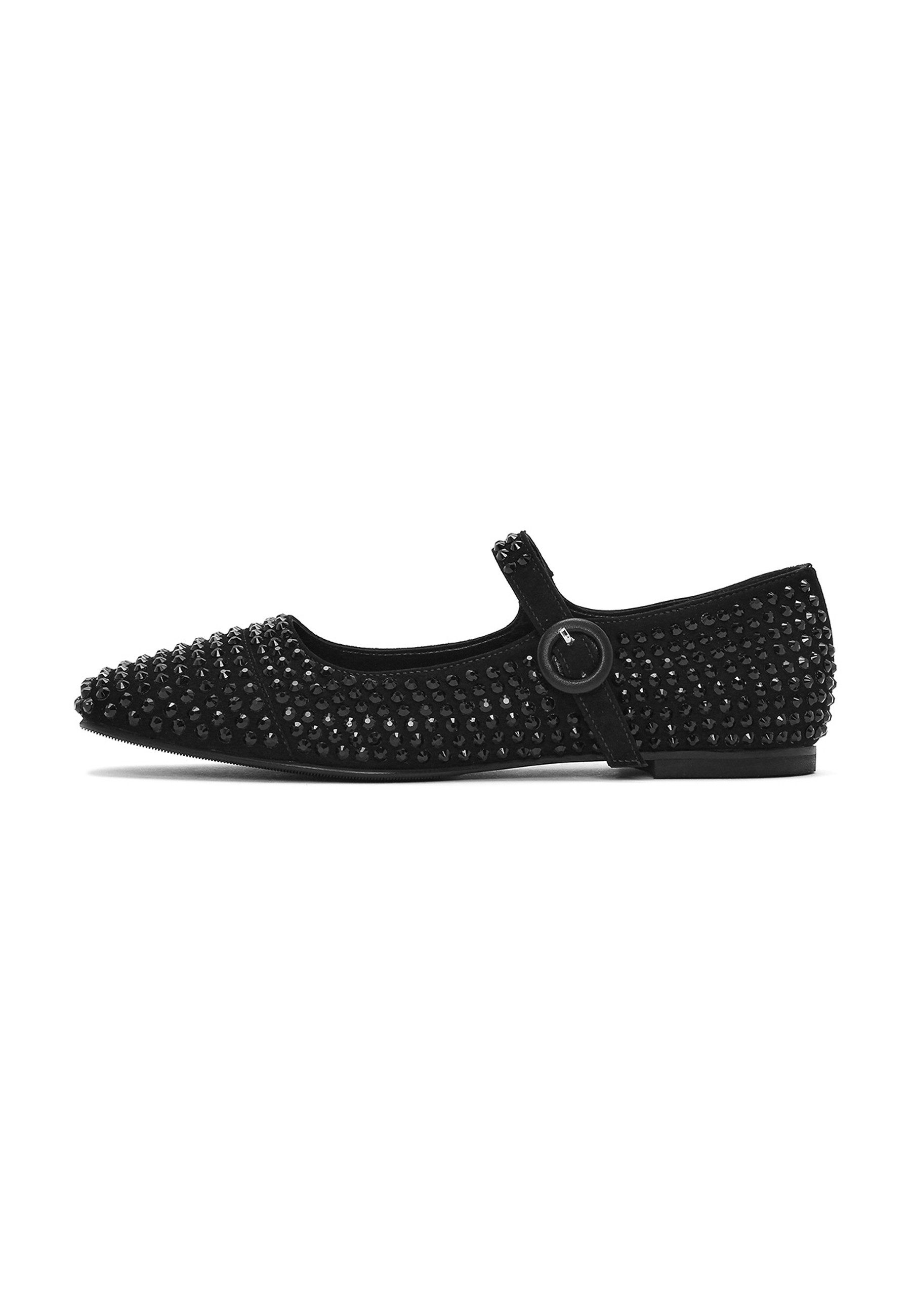 Derimod Ballerinas aus Leder Ballerina Echtes Leder, Nietenverzierung, Schnallenriemen, TPU-Sohle
