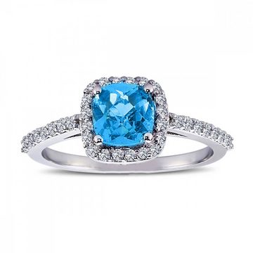 EinStein Diamant Diamantring Halo Diamant Cushion cut Blauer Topas Ring 14 Karat Weißgold