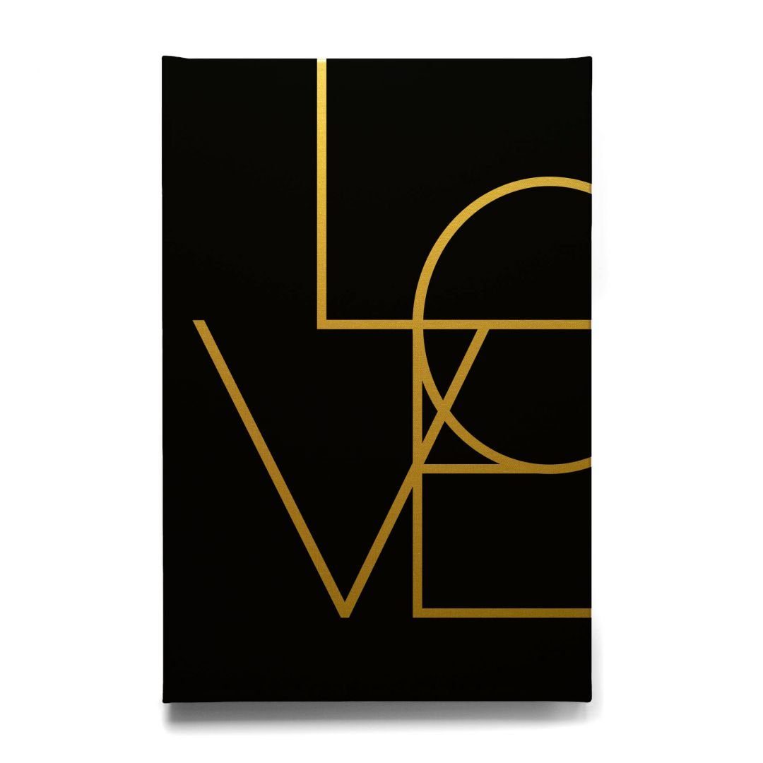 K&L Wall Wandbild handmade Schriftzug Love Gold Typografie Liebe, Leinwandbild Vintage Wohnzimmer Leinwandbild Art