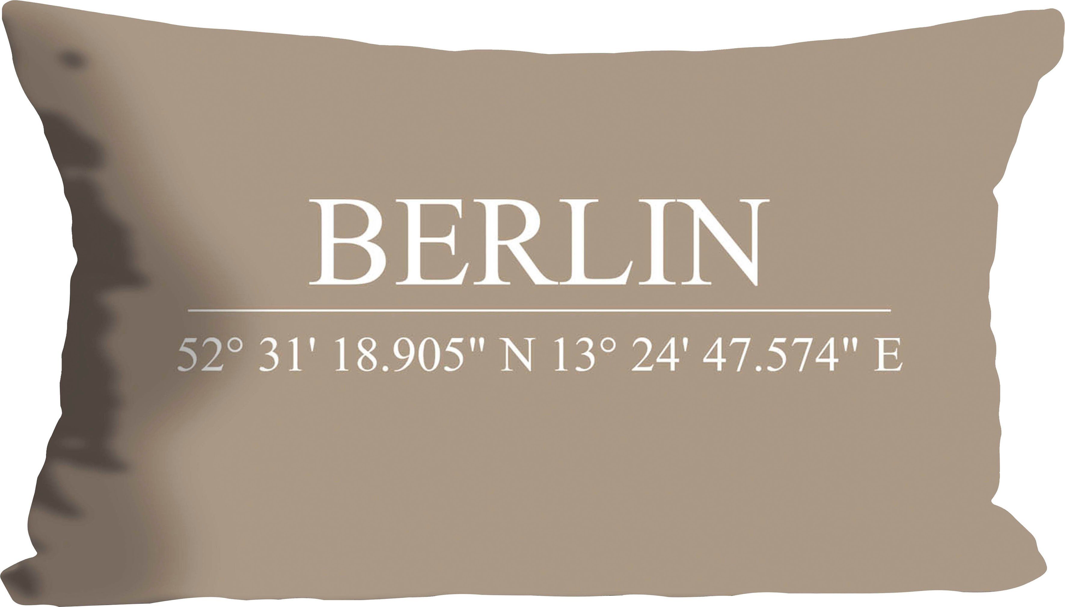 mit Füllung, Berlin, Dekokissen goldfarben Kissenhülle ohne 1 queence Stück Schriftzug,