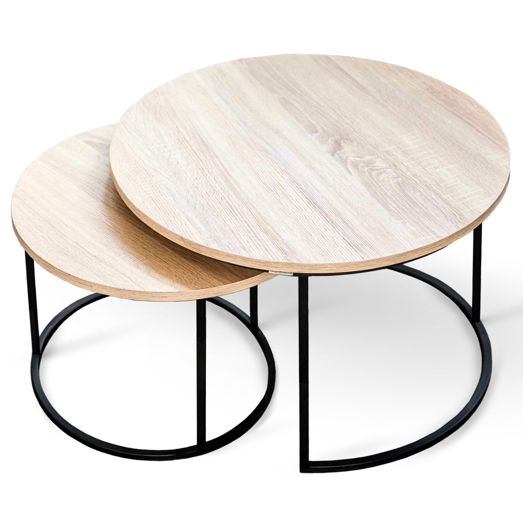 Couchtisch Couchtisch 2er-Set MDF Sonoma Eiche I Runder Beistelltisch Industrial