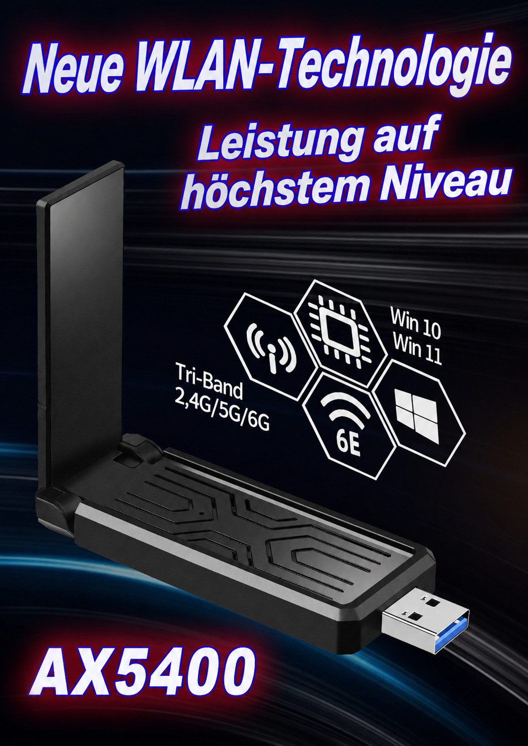 Forrlite WLAN-Stick AX5400 WLAN Adapter PC WiFi 6 Dualband,WLAN Stick für PC, 5GHz/2,4GHz mit Dual-5dBi-Antennen, WPS & Plug Play für Windows 10/11 – Bild 2 von 5