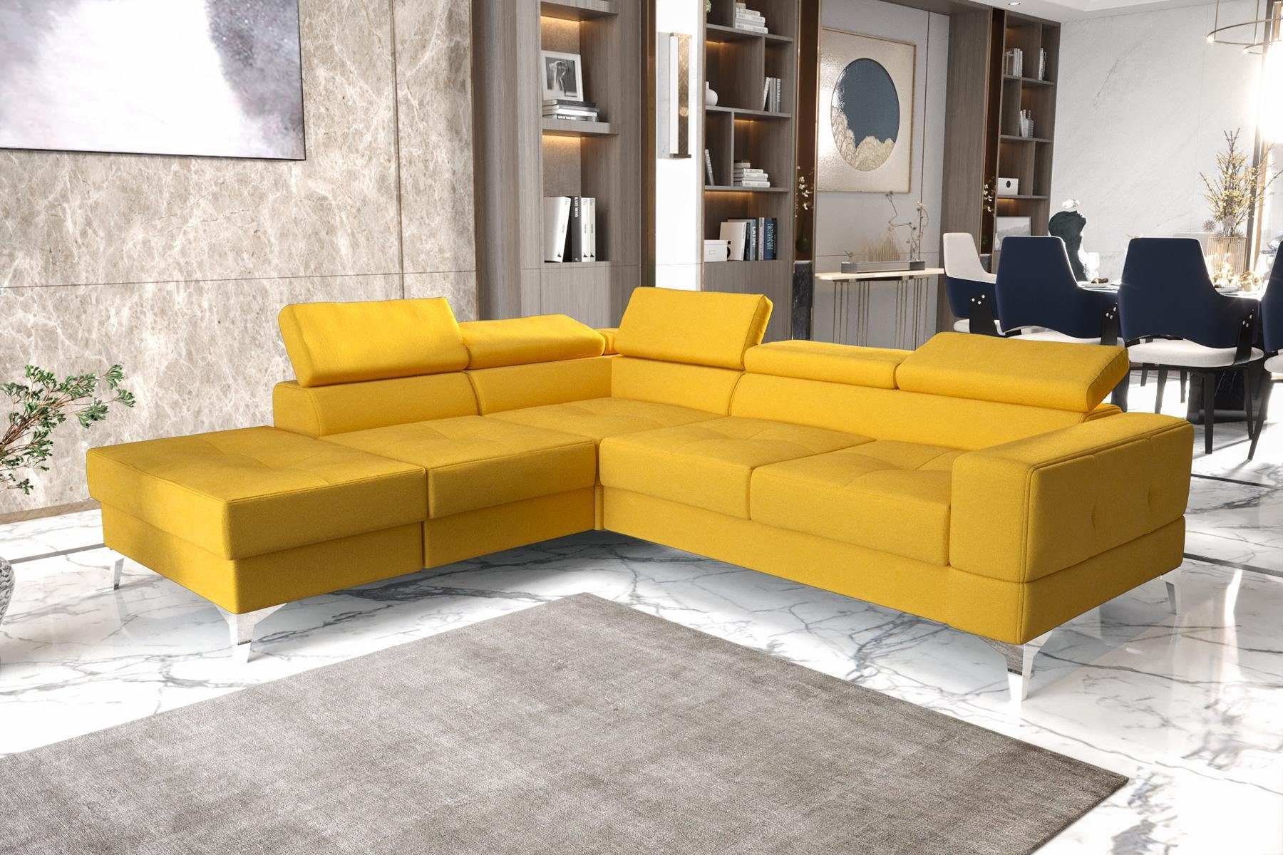 Design Multifunktion Sofa Gelb Wohnlandschaft Ecksofa Polster Ecksofa, L-Form JVmoebel