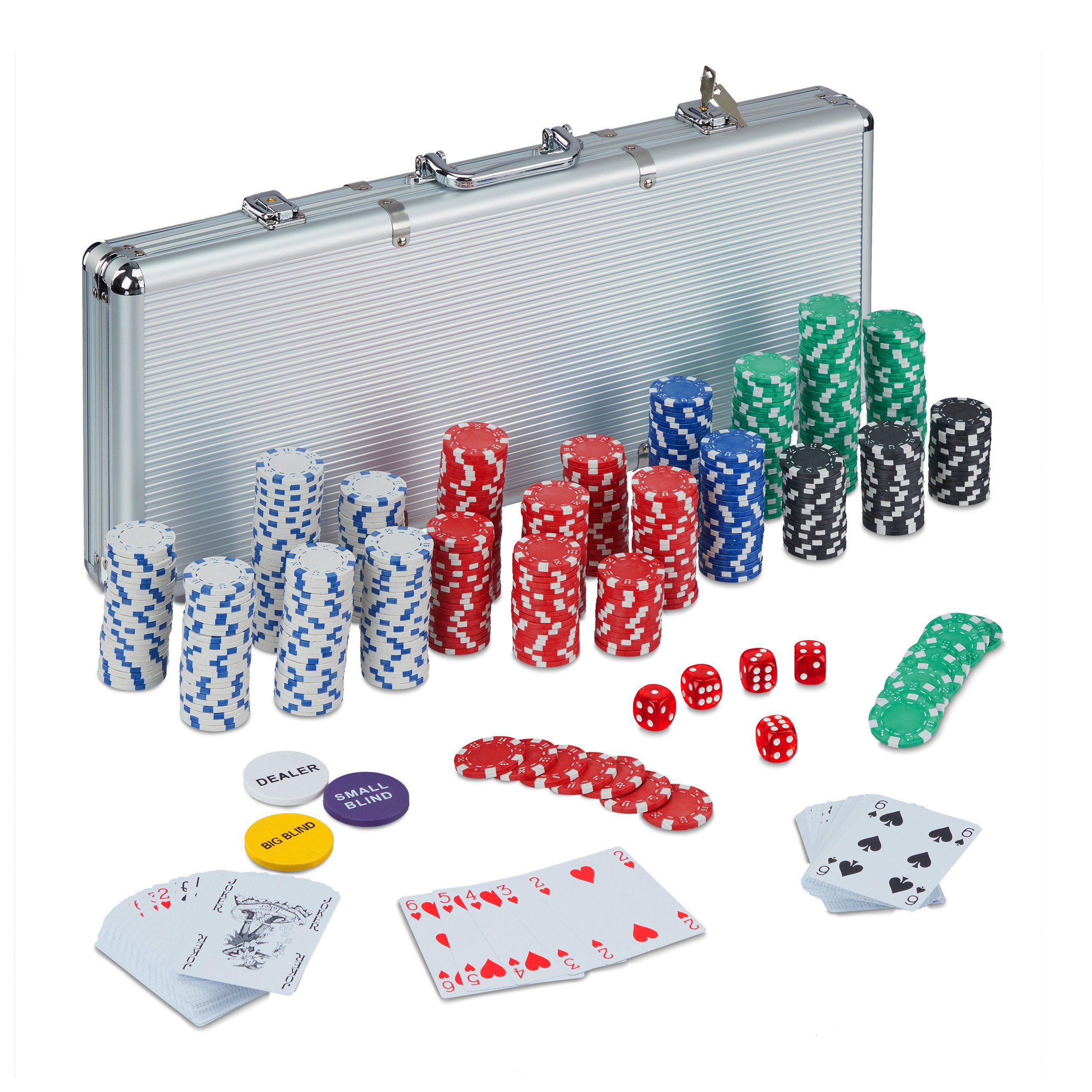 relaxdays Spielesammlung, Pokerkoffer mit 500 Chips