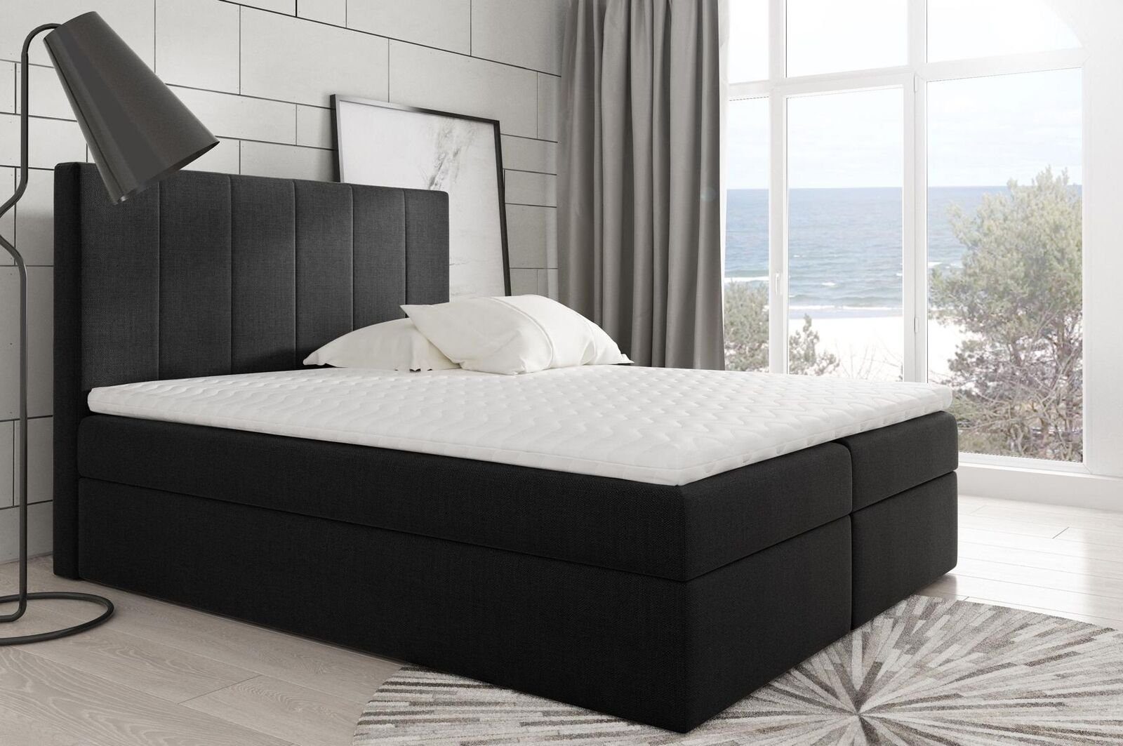 JVmoebel Bett, Modernes Bett Schlafzimmer Schwarz Stoff Betten Textil Design Boxspringbett