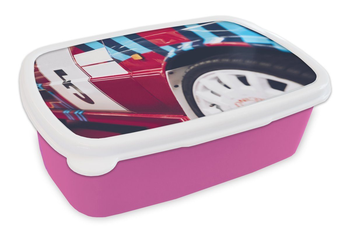 MuchoWow Lunchbox Rennwagen - Nummer - Blau - Rot, Kunststoff, (2-tlg), Brotbox für Erwachsene, Brotdose Kinder, Snackbox, Mädchen, Kunststoff rosa