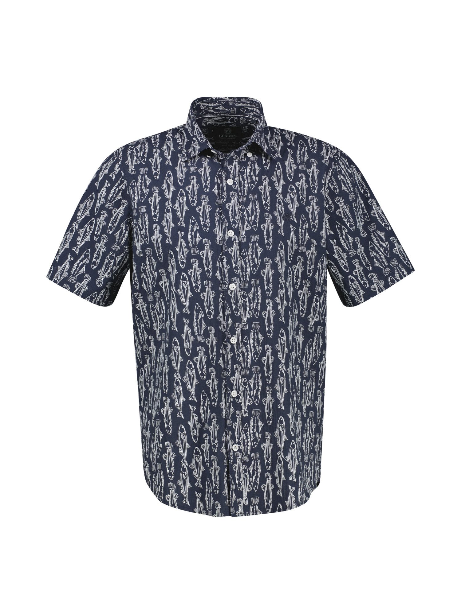 Kurzarmhemd Kurzarmhemd mit marinem All-over-Print