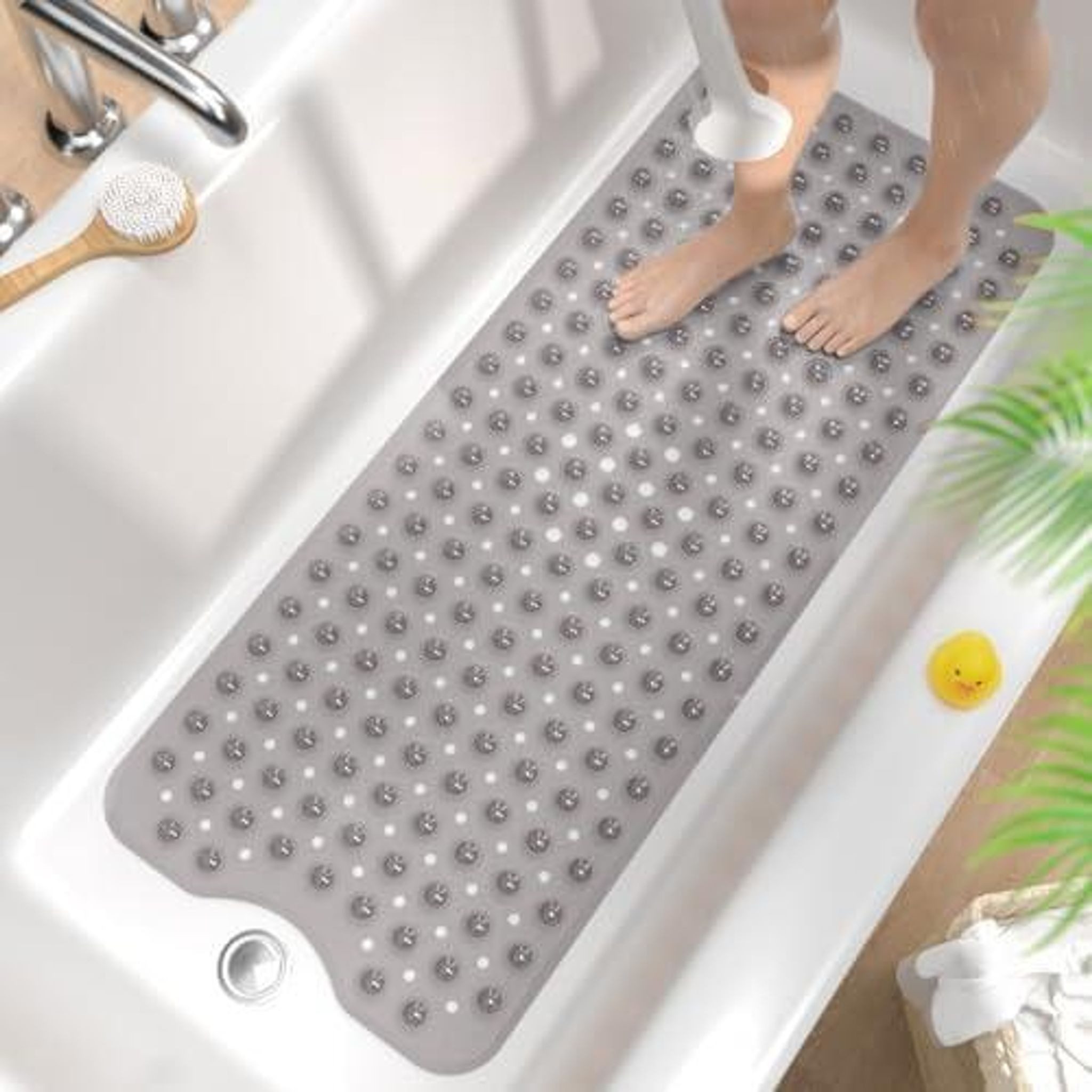 FELIXLEO Wanneneinlage Badewannenmatte Rutschfest 101x40cm Extra Lang Schimmelresistent Grau, 1-tlg.