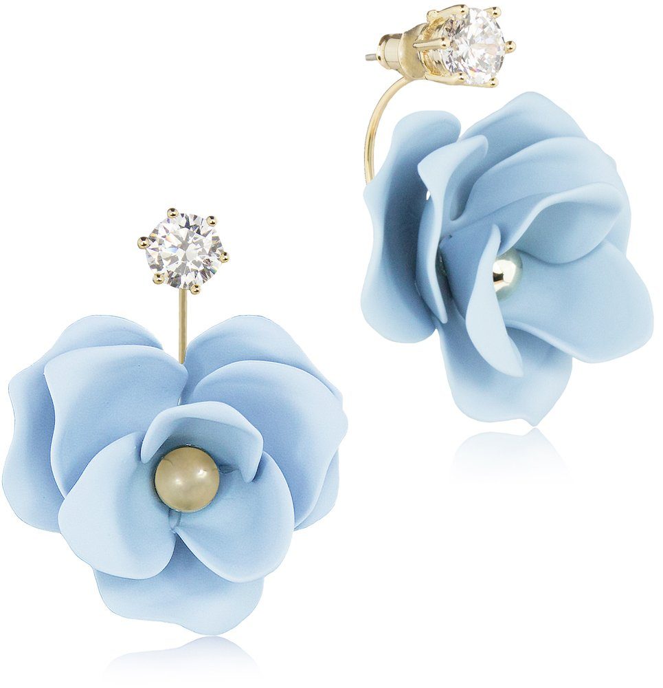 LUISIA® Paar Ohrstecker Front Back Ohrringe "Jarla" mit Blumen 16 Karat vergoldet (2-tlg., inkl. Schmuckbox), 16 Karal vergoldet