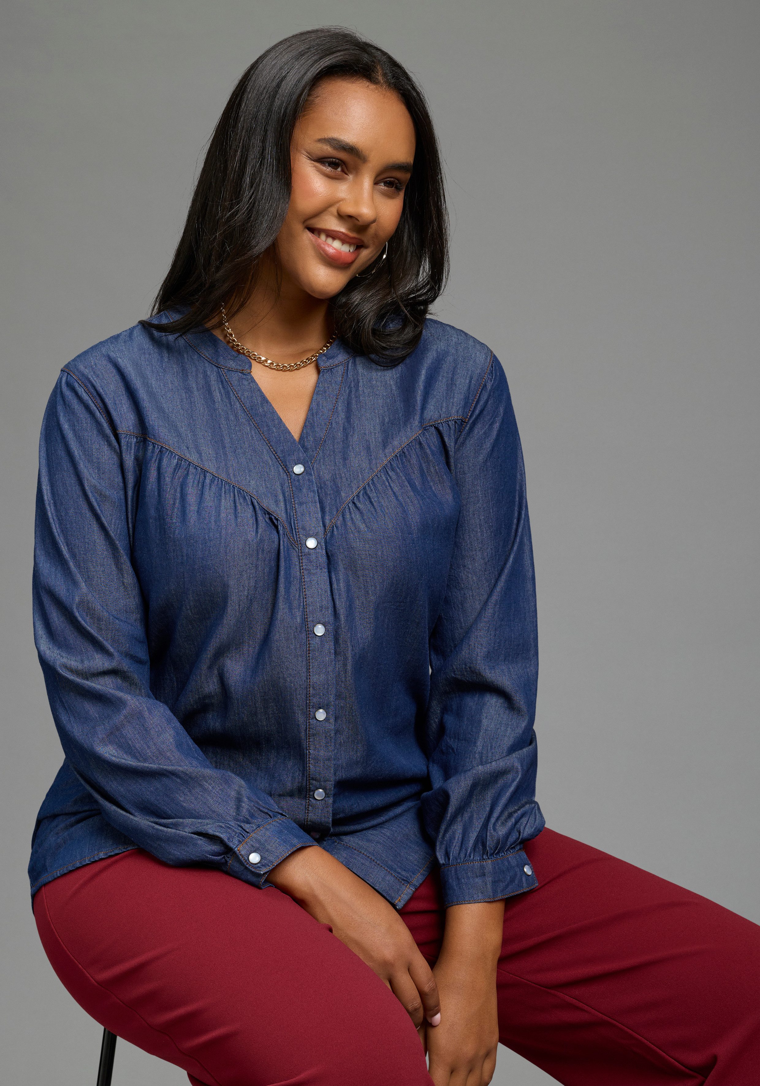 Laura Scott CURVE Schlupfbluse Große Größen mit Krempelärmel, Comfort Fit, auch in größeren Größen