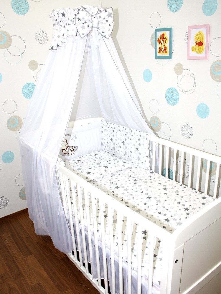 Babybettwäsche Baby Bettset -5-6 teiliges Set mit Chiffon Himmel Nestchen