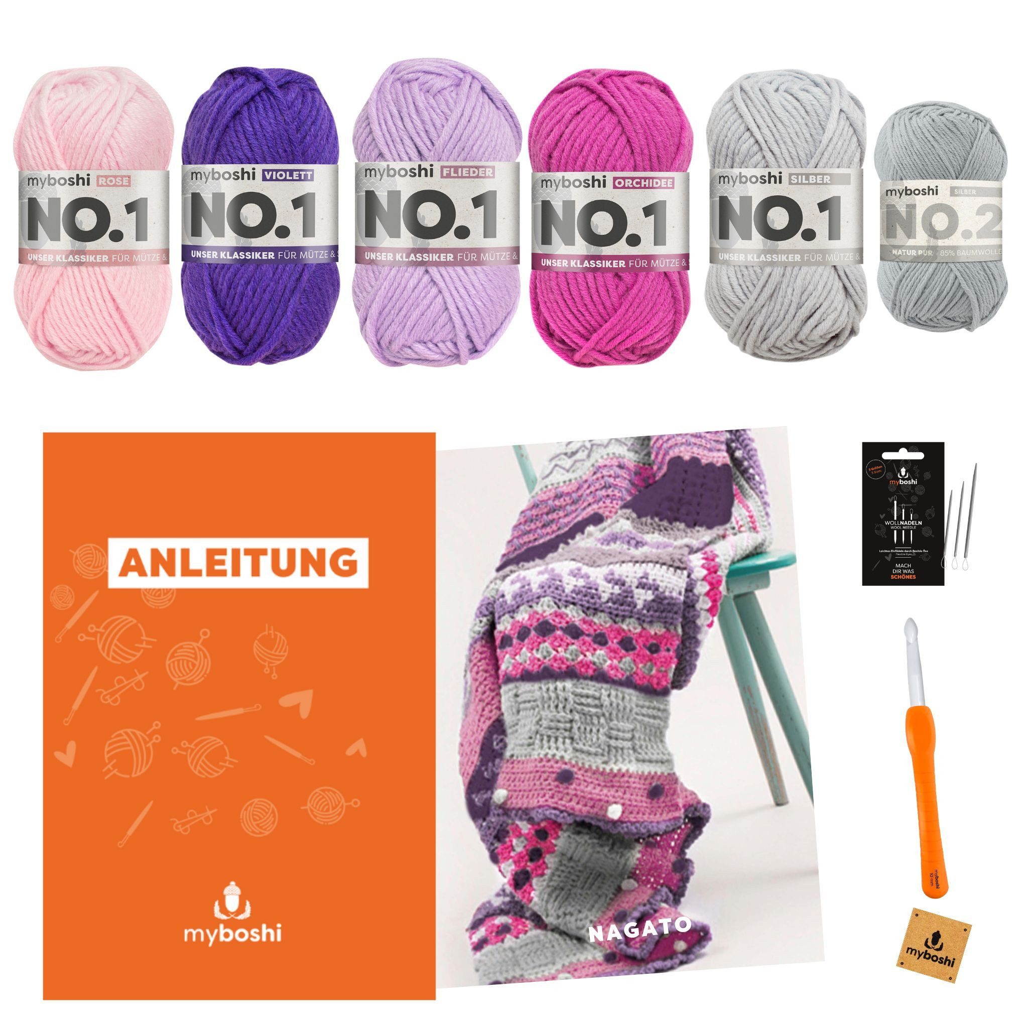 myboshi Kreativset Häkelset Decke Nagato No.1 Wolle Nadel Anleitung, (1-tlg)