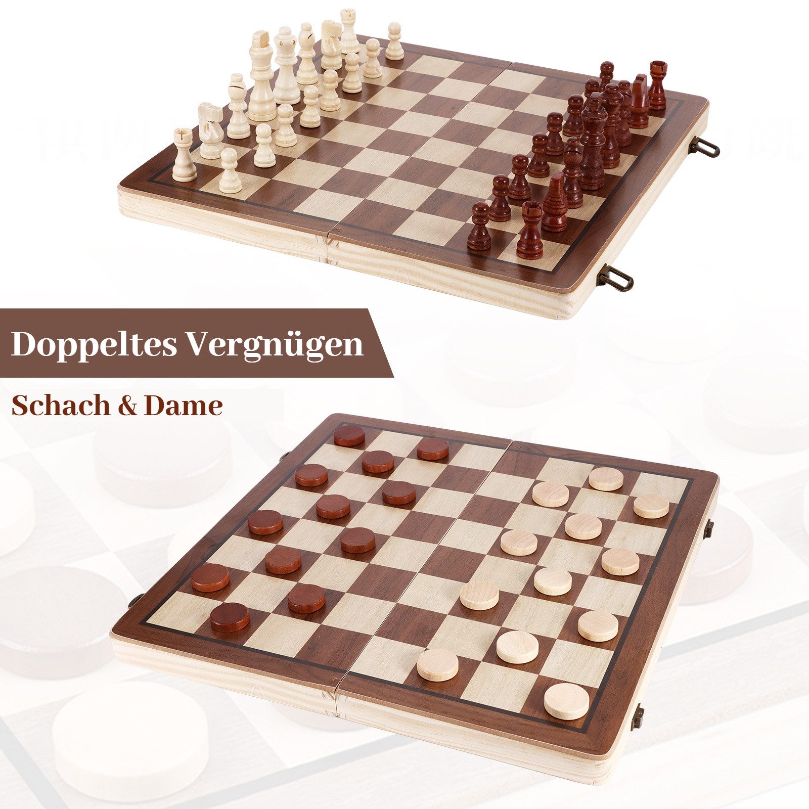 BlingBin Spiel Schachspiel faltbar 2 in 1 Schachbrett mit 34 Schachfiguren Stauraum, Kinderspiel;Familienspiel, Reiseschach Brettspiel Chess Board Set für Kinder Erwachsene