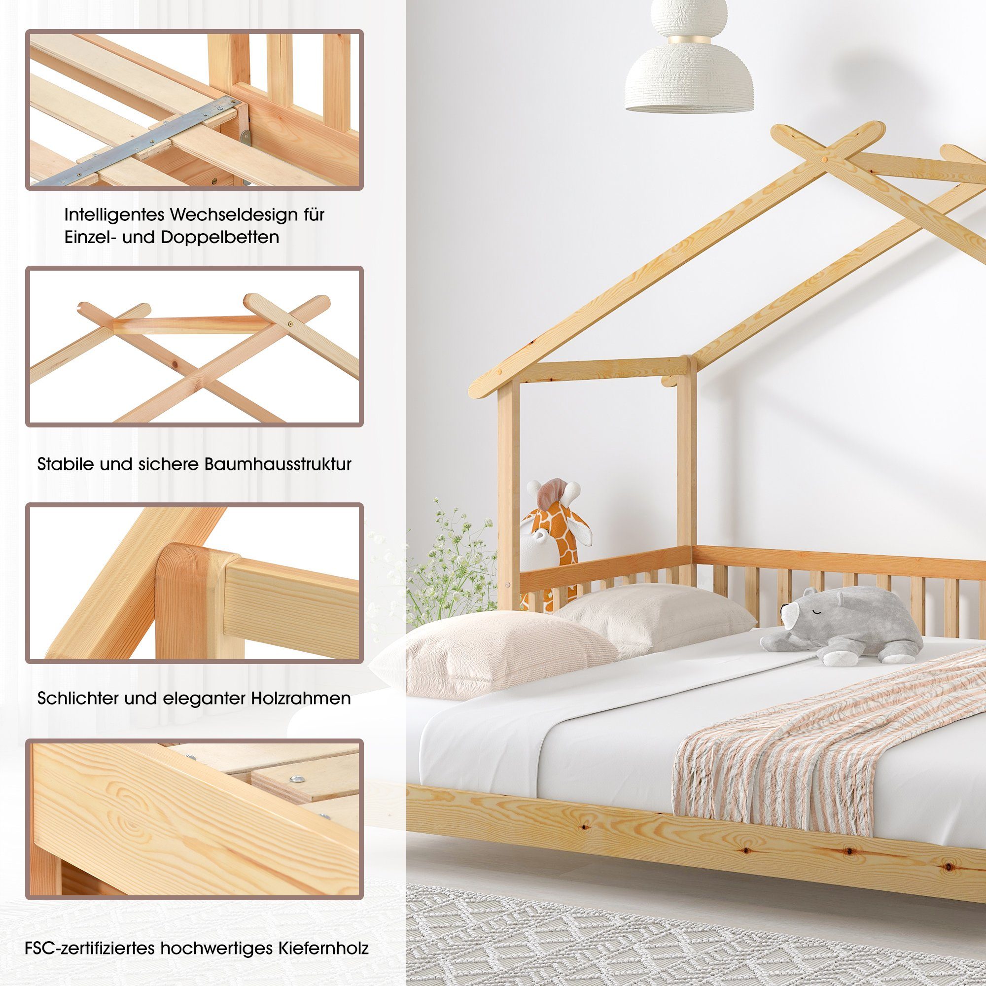 HAUSS SPLOE Bett Hausbett Kinderbett Matratze Ohne Baumhausbett keine enthält Matratze), Holzbett Bett Bettrahmen Erweiterbares (Das