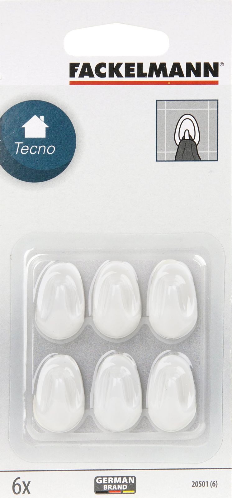FACKELMANN Klebehaken FACKELMANN 6er Allroundhaken Selbstklebend Weiß