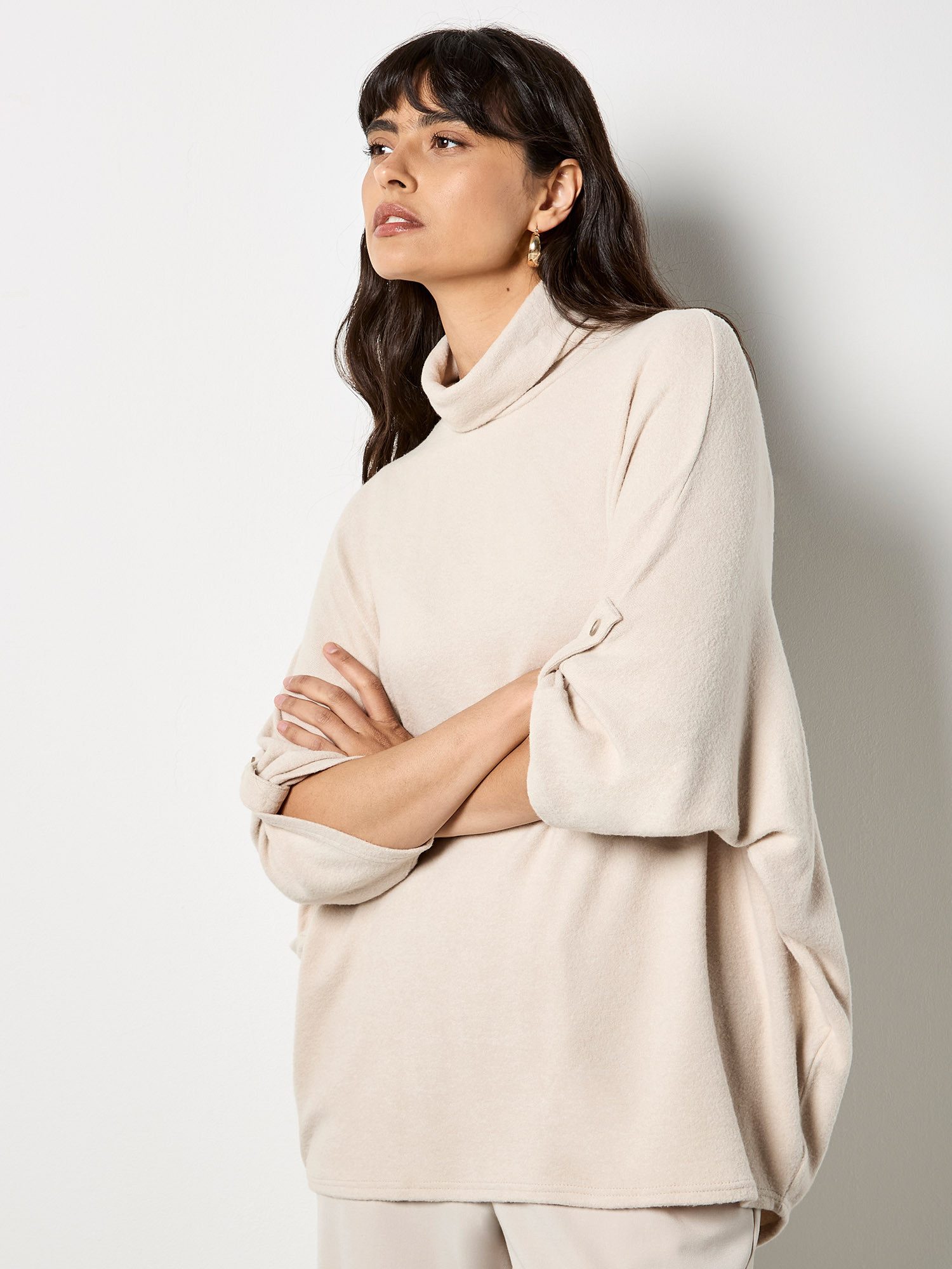 Apricot Fledermauspullover Oversized-Pullover mit Krempelärmeln