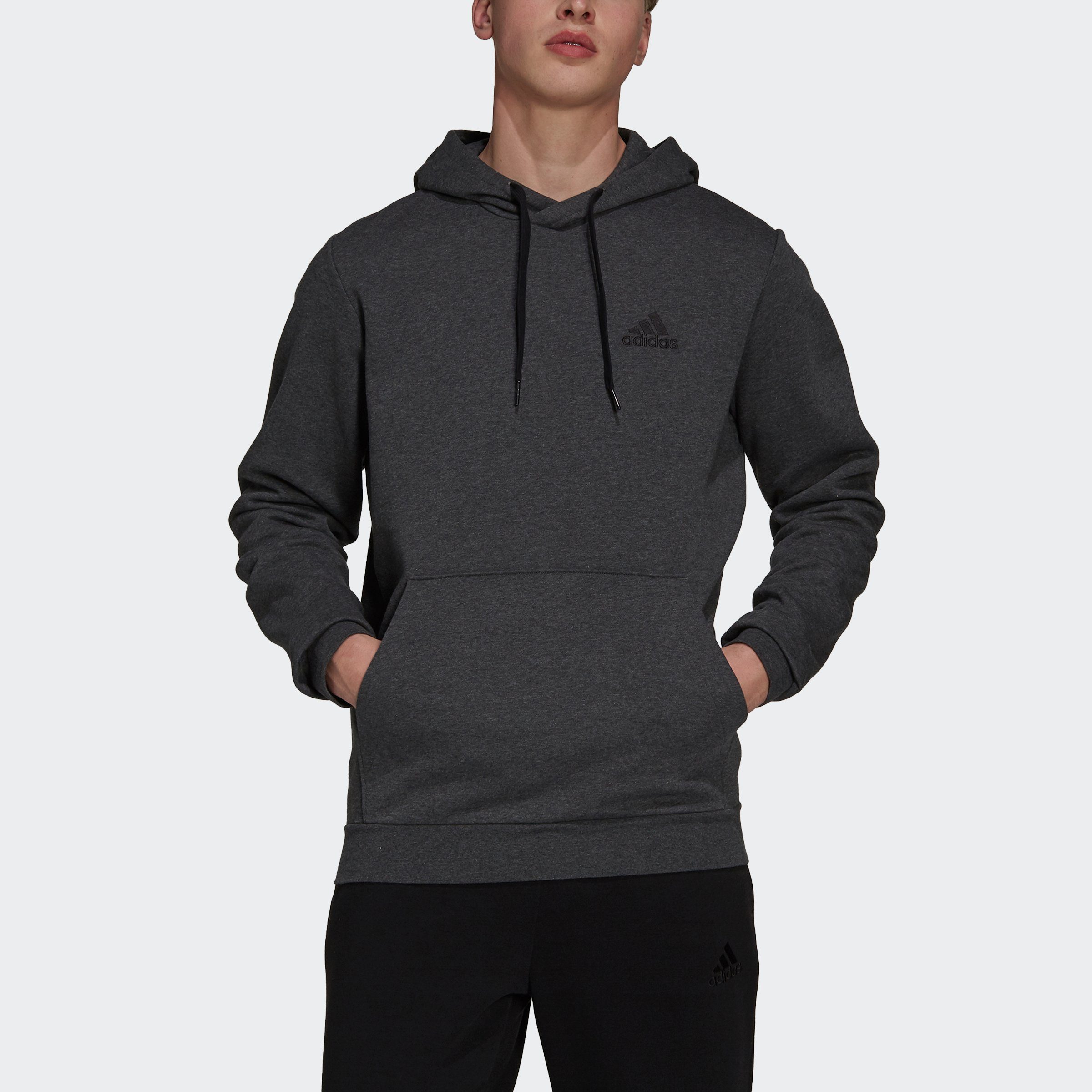 FLEECE HOODIE Heather / Kapuzensweatshirt Black Dark Grey Sportswear adidas ESSENTIALS