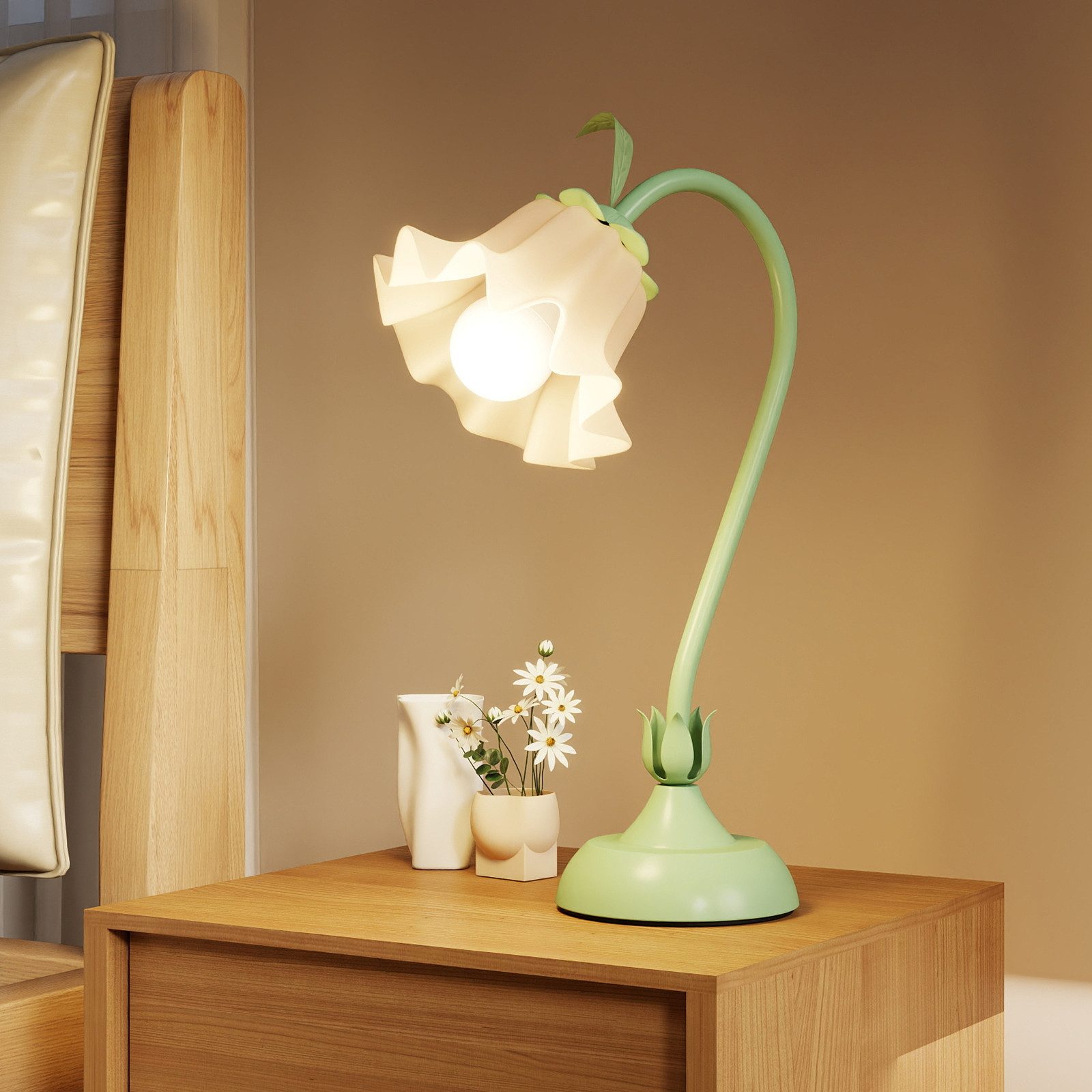 COSTWAY Nachttischlampe, Maiglöckchen-Acryllampenschirm, verstellbarer Stie günstig online kaufen