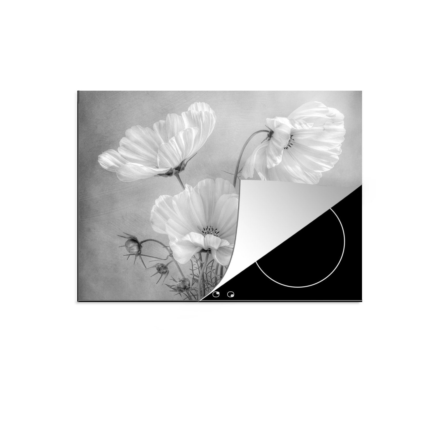 MuchoWow tlg), Induktionsmatte (1 Herdblende-/Abdeckplatte die Blumen Aquarell, cm, Stillleben für - Vinyl, küche, - Ceranfeldabdeckung 59x52