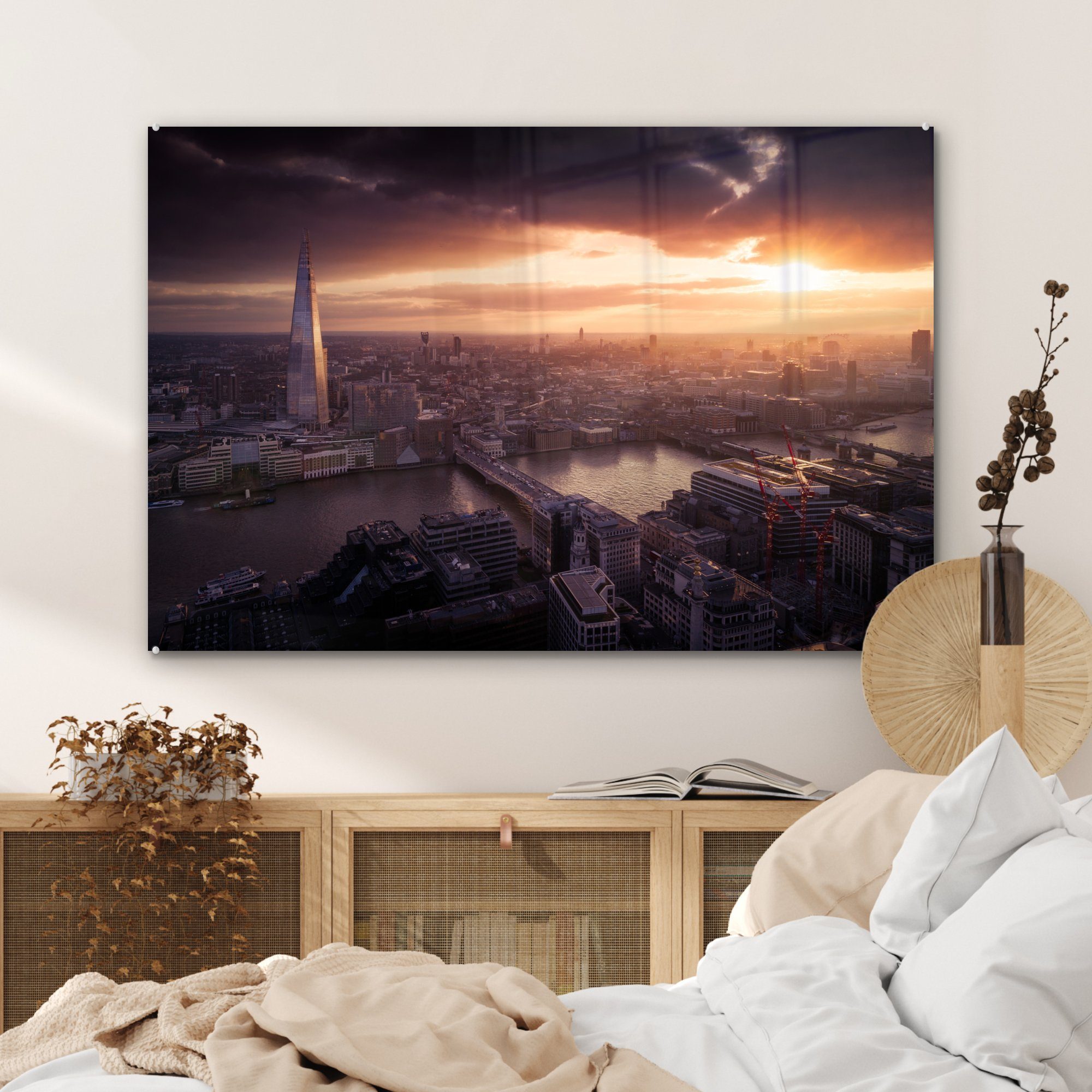 (1 St), Wolken Schlafzimmer Acrylglasbilder Skyline London, MuchoWow - Acrylglasbild Wohnzimmer - &