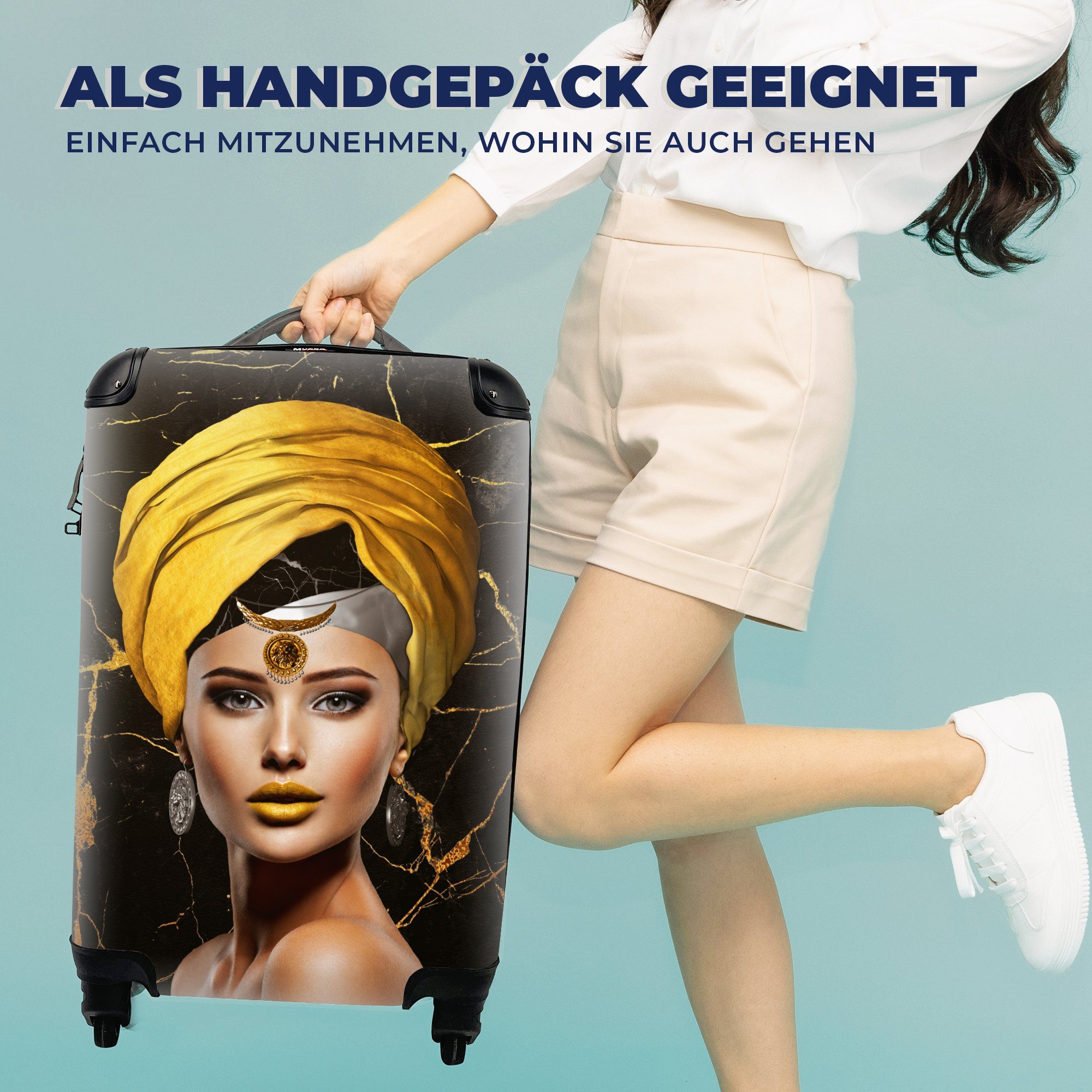 Trolley, - Abstrakt Reisetasche Handgepäck Rollen, mit für Handgepäckkoffer Frau Gelb, - rollen, Ferien, Reisekoffer MuchoWow 4