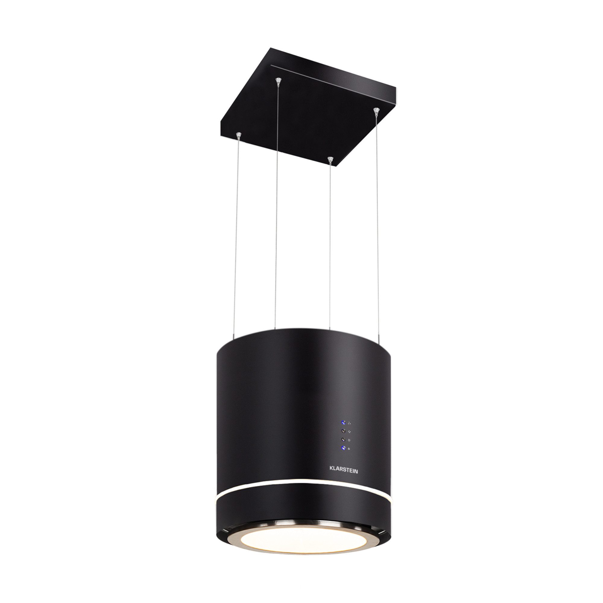 Klarstein Deckenhaube Tron Ambience Serie Tron Ambience Inselhaube Ø 38 cm 540 m³/h 165W 3 Stufen LED A schwarz Tron Ambience, Inselabzugshaube Umluft mit Drahtseilaufhängung & Aluminium-Filter