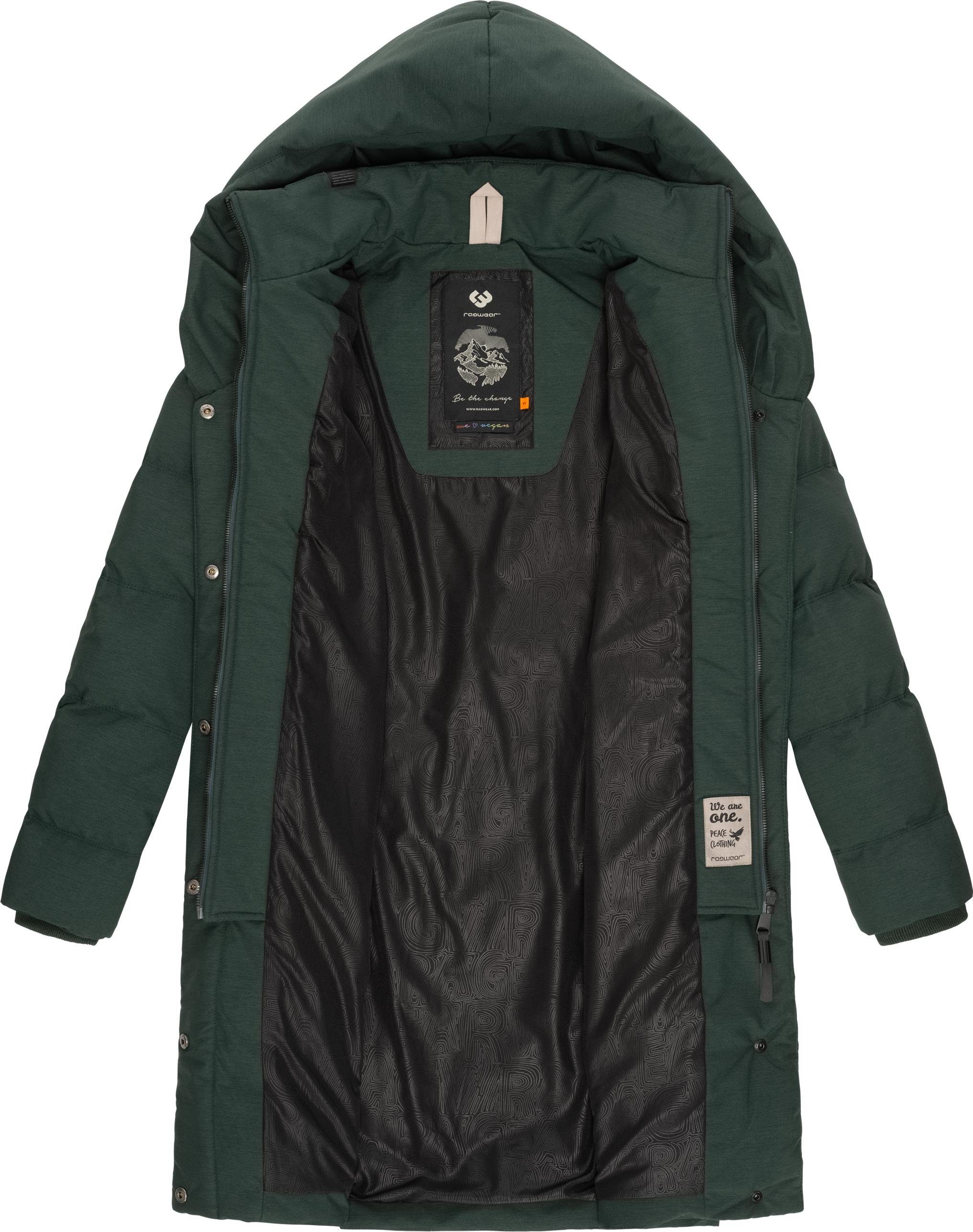 Ragwear Steppmantel Natalka Melange wasserdichter Damen Wintermantel mit gefütterter Kapuze