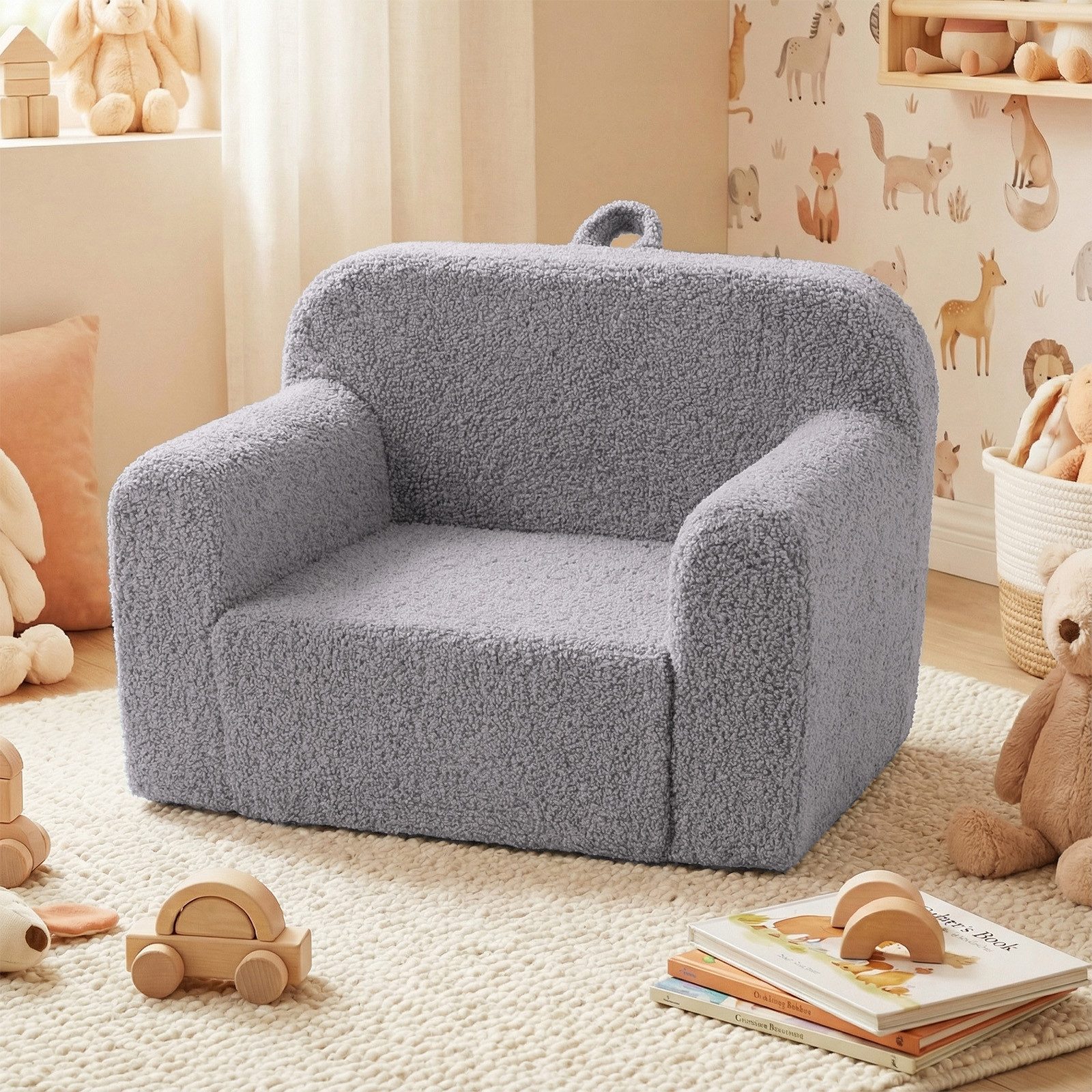 COSTWAY Kindersofa, Kindersessel gepolstert mit Griff, aus Teddystoff