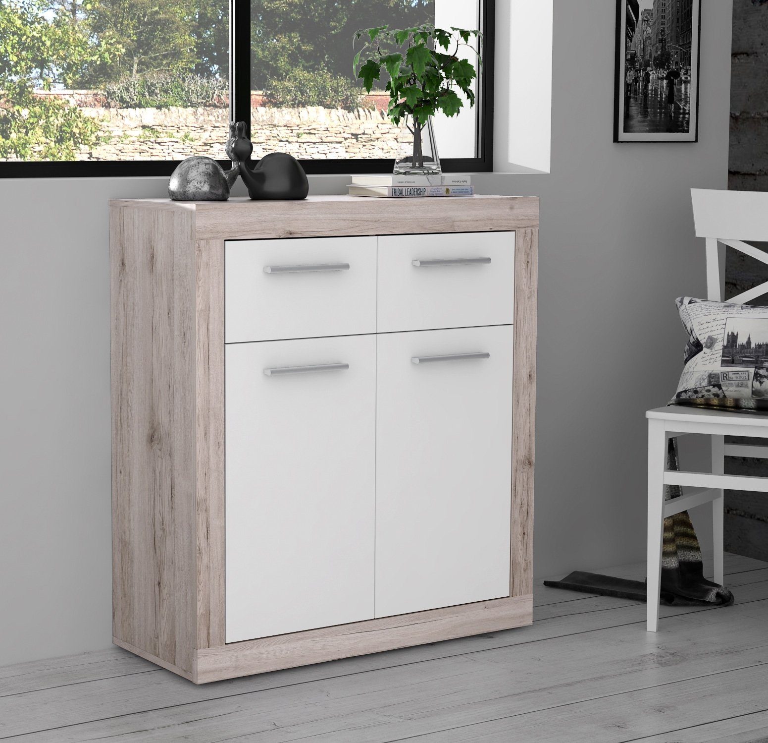 Newroom Kommode Sandeiche 83 cm, Kommode Sandeiche Modern Sideboard Highboard Wohnzimmer
