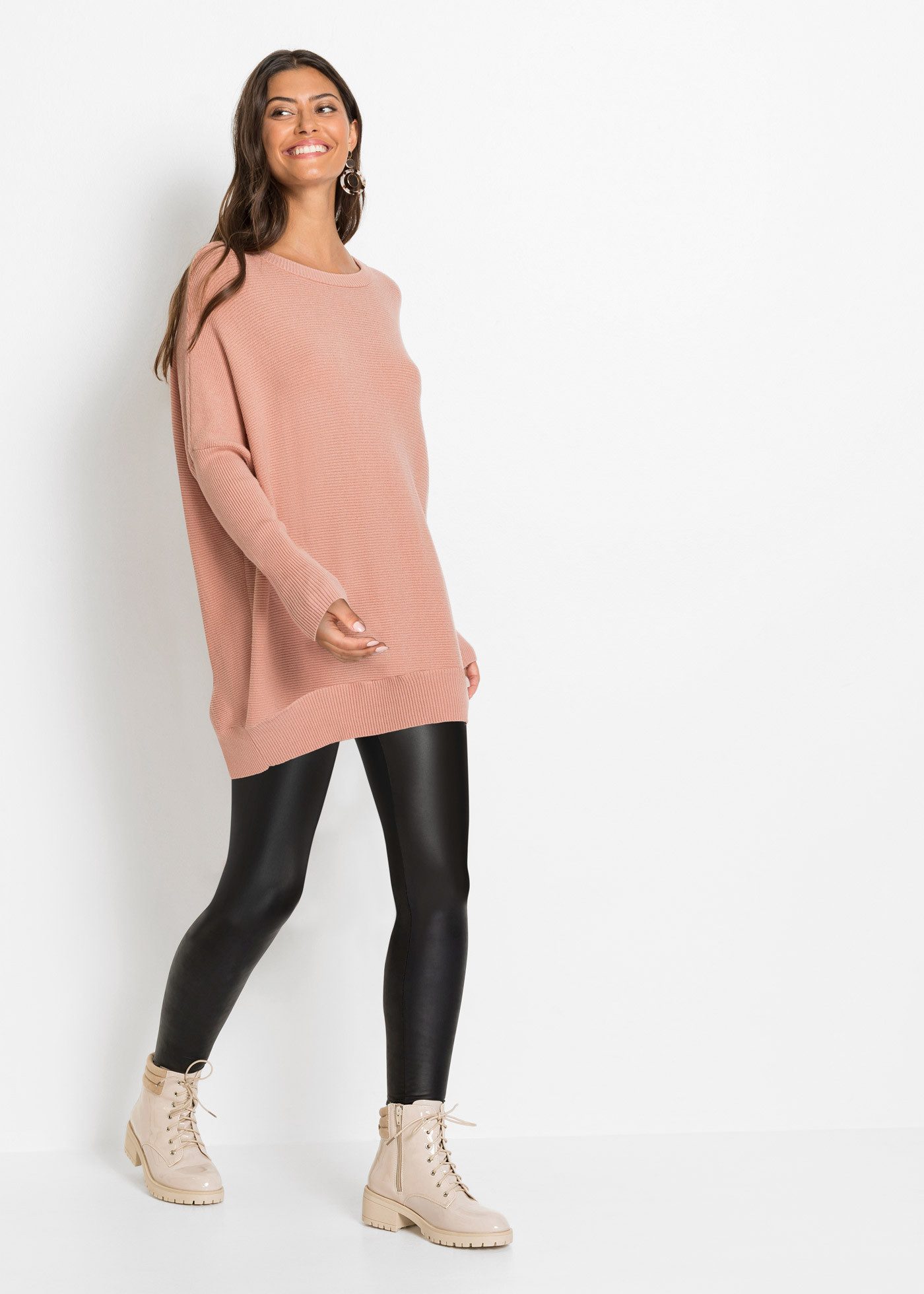 bonprix Longpullover aus Viskose-Mix, mit Langarm, für Wintermode, Oversize Passform