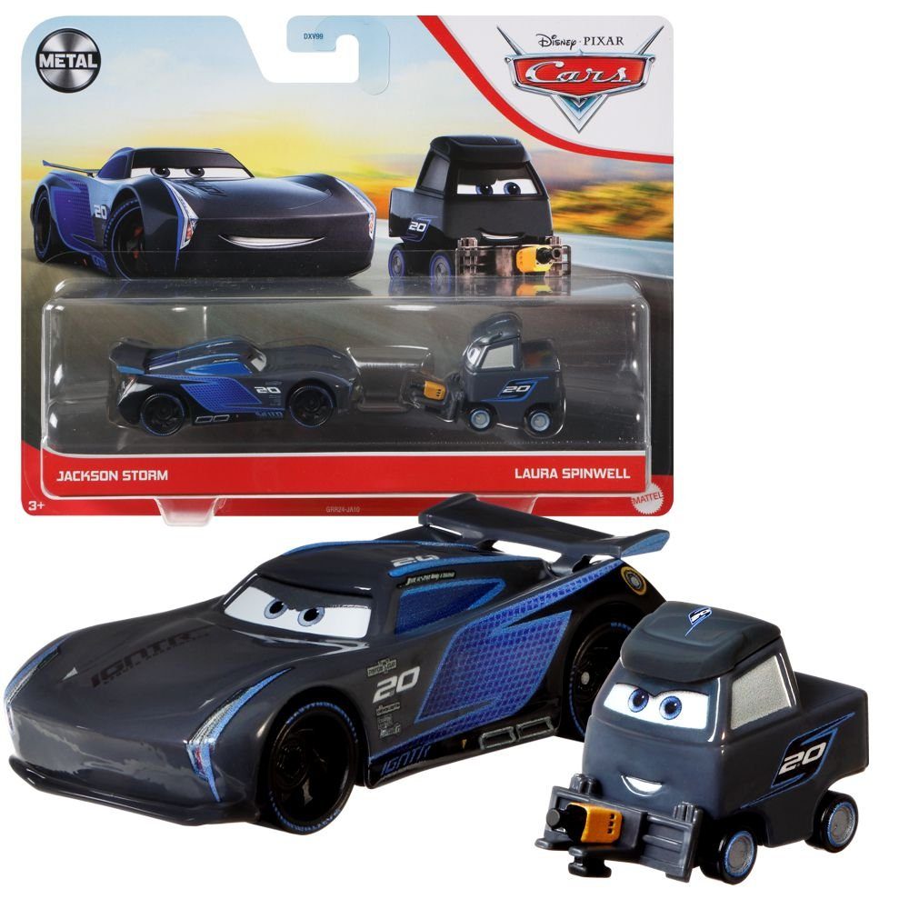 Disney Cars Spielzeug-Rennwagen Auswahl Modelle Doppelpack Cars 1:55 Fahrzeug Cast Die Jackson Spinwell Disney Storm & Laura