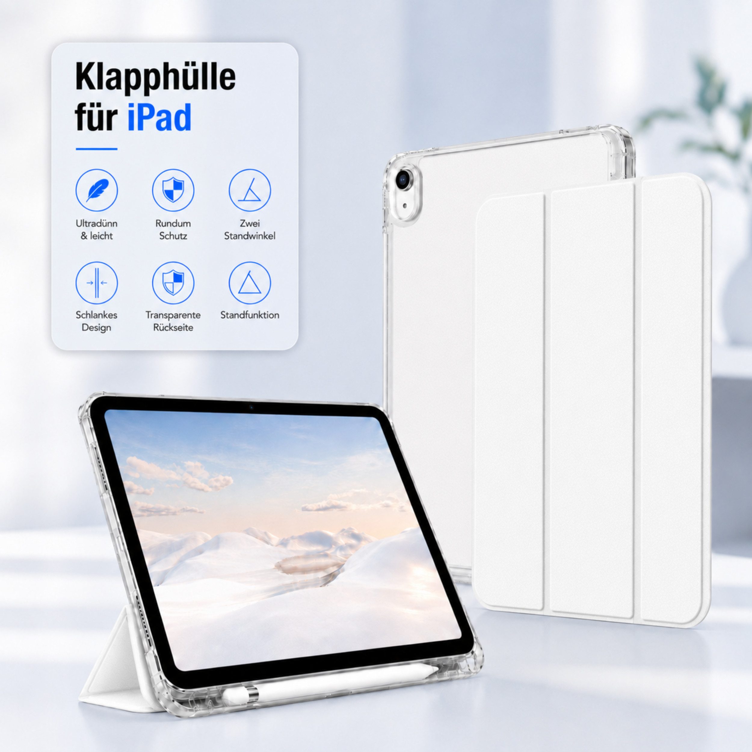 PlugUp Tablet-Hülle iPad Air 13 Zoll M4/M3/M2 (2026/2025/2024) mit Stifthalter 13 Zoll, iPad Air Hülle mit Stifthalter, dünn & transparente Rückseite – Bild 3 von 5