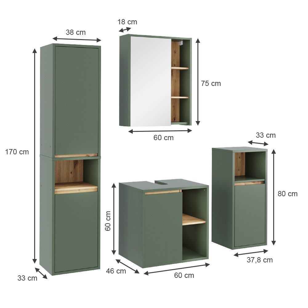Vicco Badmöbel-Set Viola, Grün/Artisan, 4 Teile, günstig online kaufen
