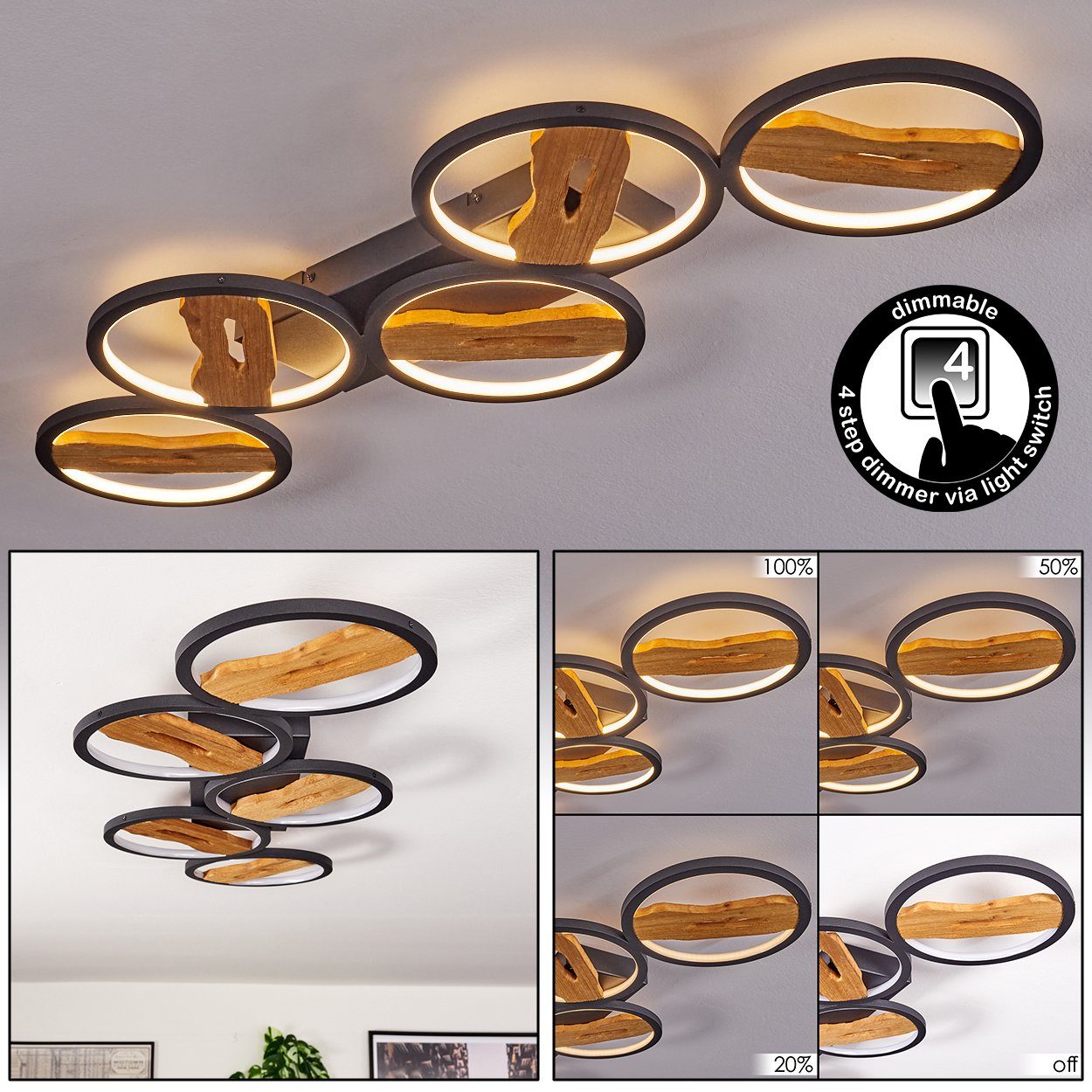 hofstein Deckenleuchte dimmbare Deckenlampe aus Metall/Holz/Kunststoff günstig online kaufen