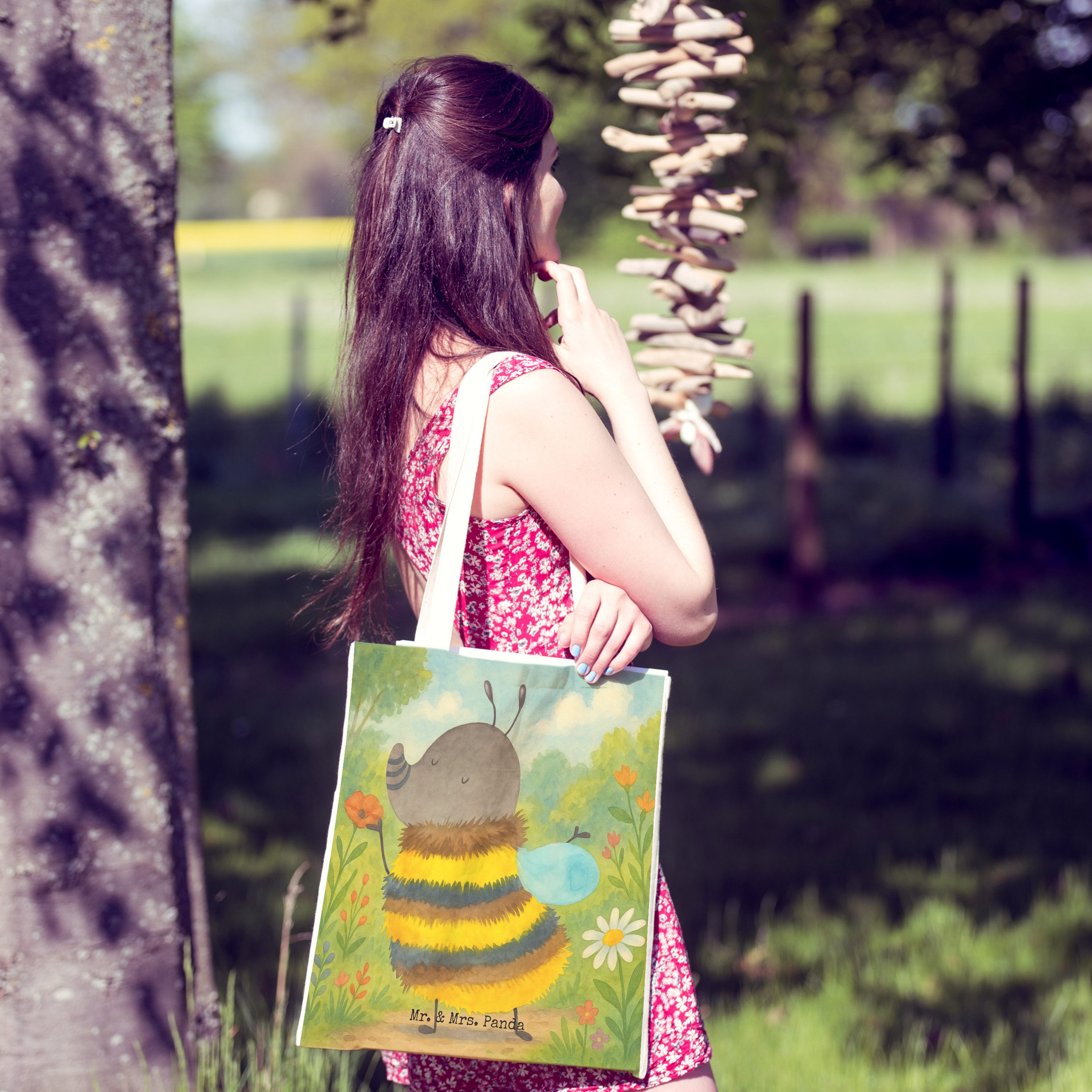 Mr. & Mrs. Panda Tragetasche Hummel flauschig Design, Tote Bag, Weiß, Lustige Sprüche, Beuteltasch (Packung, Biene), Beuteltasche shopping bag Einkaufstasche