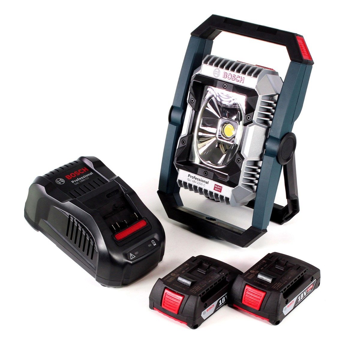 Bosch Professional Baustrahler GLI 18V-2200 C Akku Lampe 18V 2200lm Bluetooth (0601446501) + 2x 2