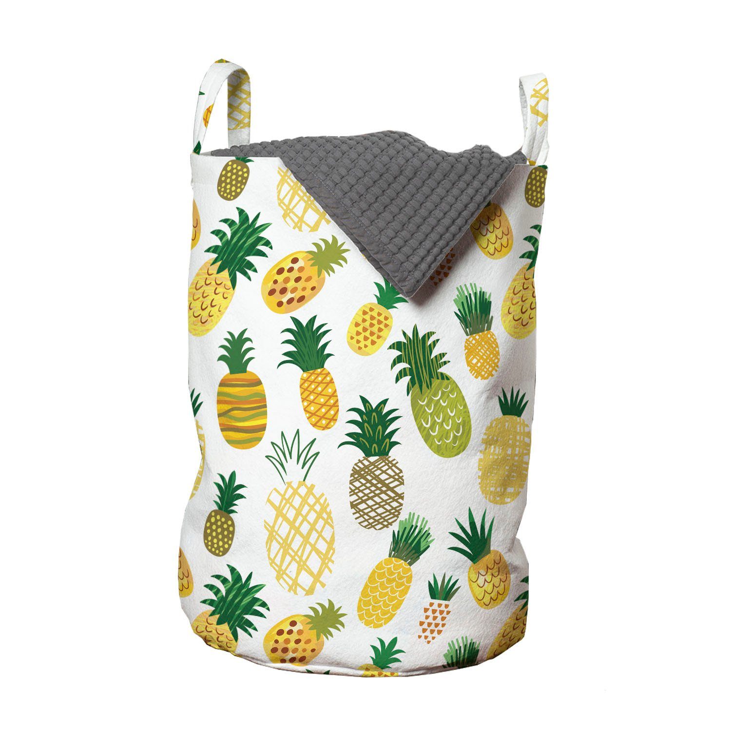 Abakuhaus Wäschesäckchen Wäschekorb mit Griffen Kordelzugverschluss für Waschsalons, Gekritzel Cartoon Fruits Ananas | Wäschesäcke