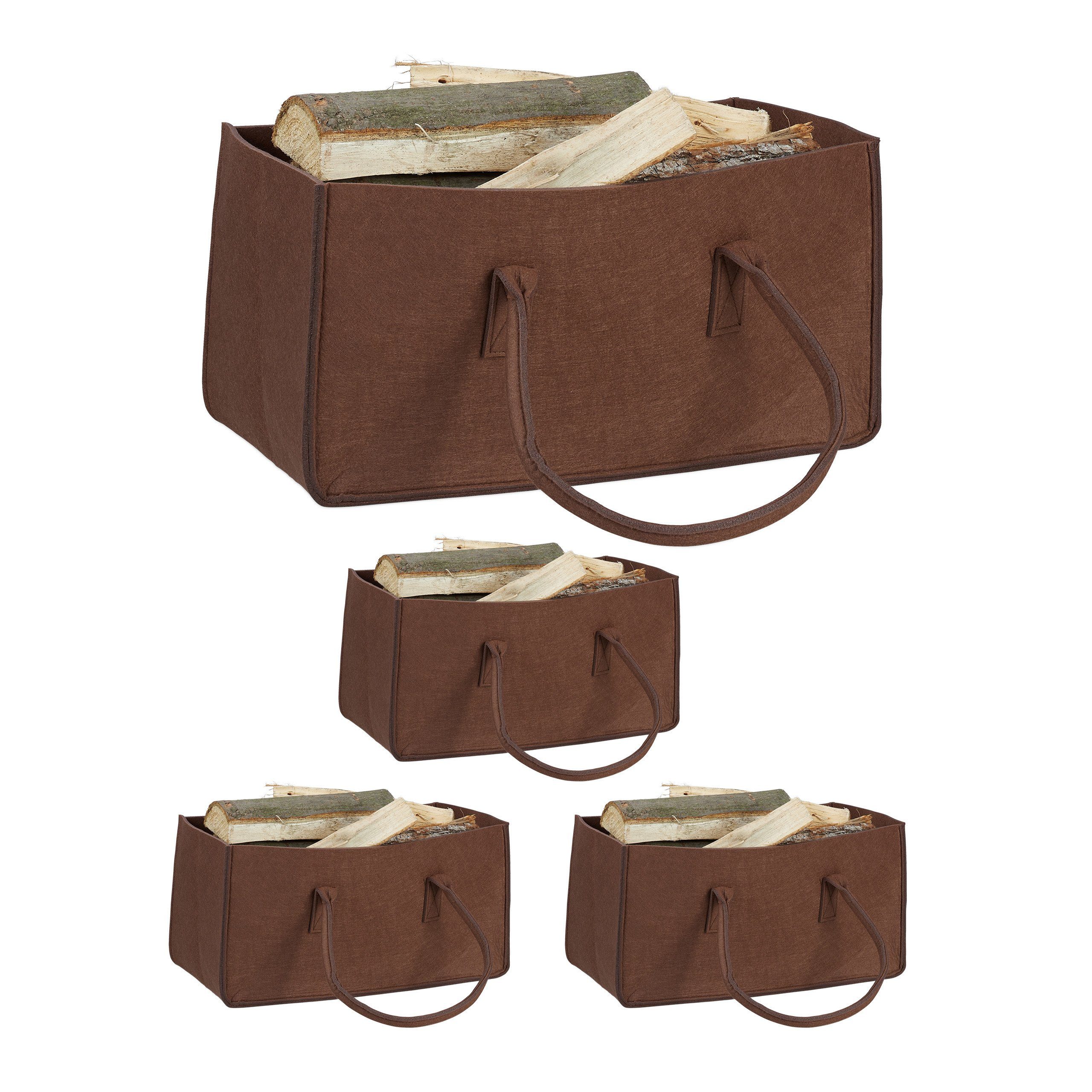 relaxdays Holztragetasche 4 aus braun Kaminholztasche x Filz