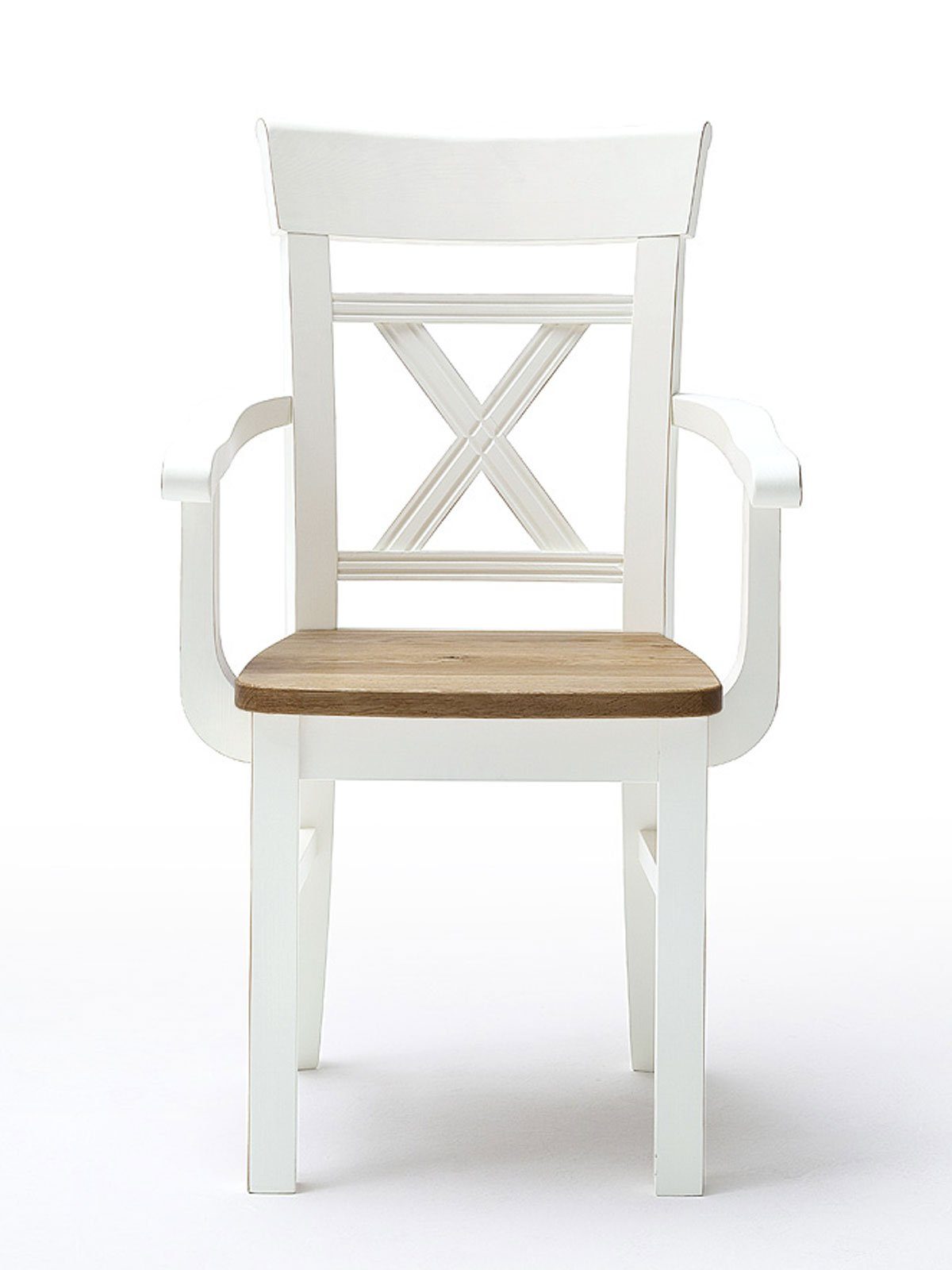 Casamia Esszimmerstuhl Esszimmer-Stuhl mit Armlehnen Novara Kreuzrücken Pinie Nordica weiß